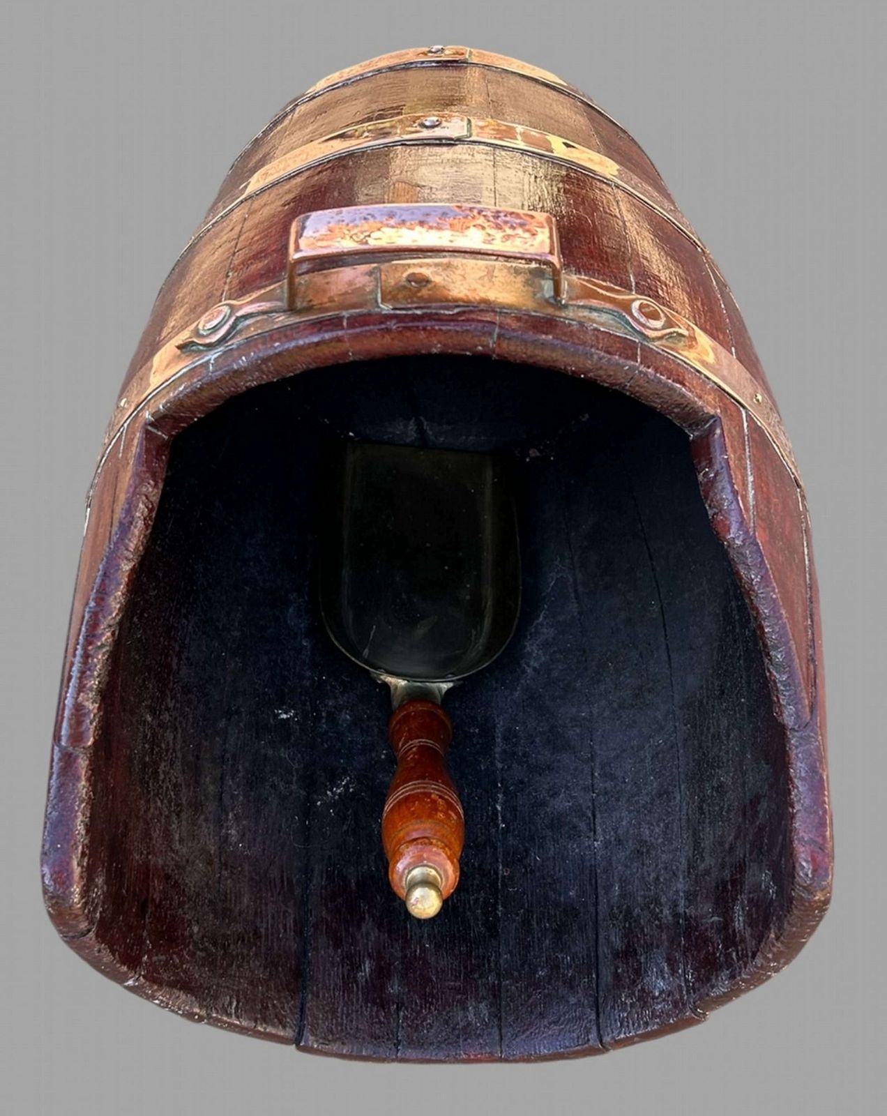A Copper Banded Coal/Kindling Bin Holder photo for sale