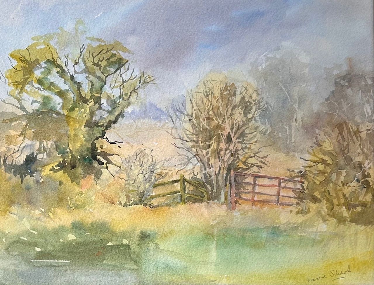 A Lovely Mid Century Watercolour 'Fields To Roam' photo furniture