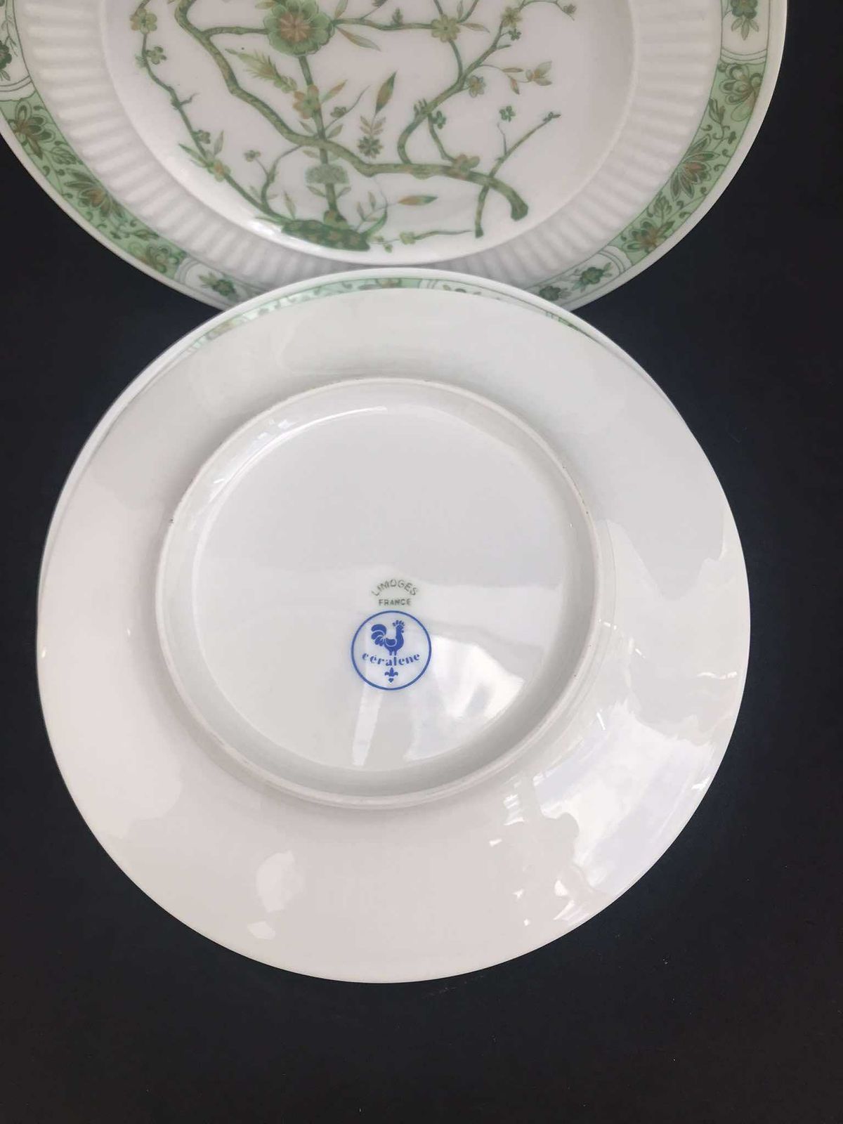 Porcelain Limoges Set 4 Raynaud & Co Fleur De Jade Green White Bread And Butter Plates Green White Leaves French Vintage Wedding Luxury Gift photo vinterior