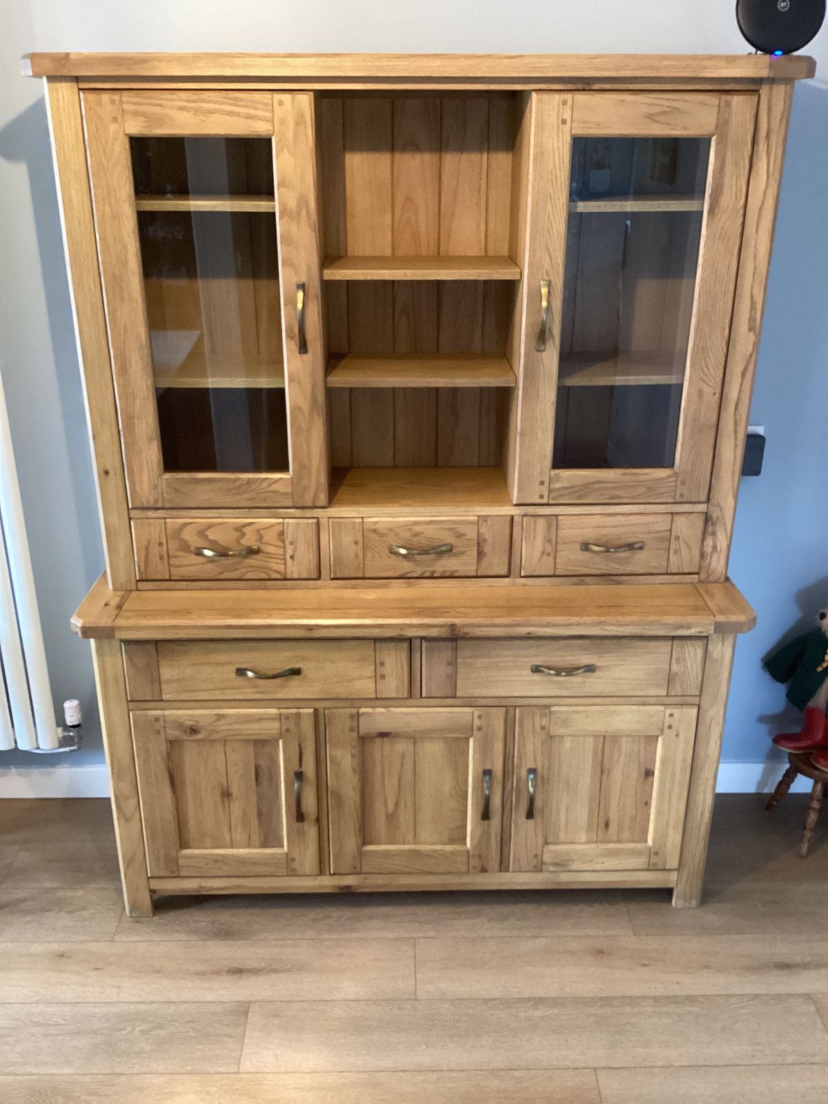 Furniture Oak Dresser With Glass And Wooden Doors