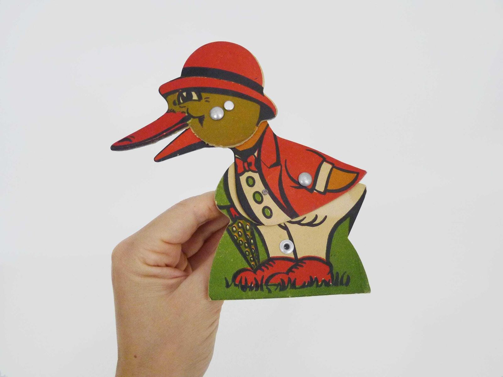 Antique Toy Vintage Animated Duck Push Up Cardboard Toy 1920s photo for sale