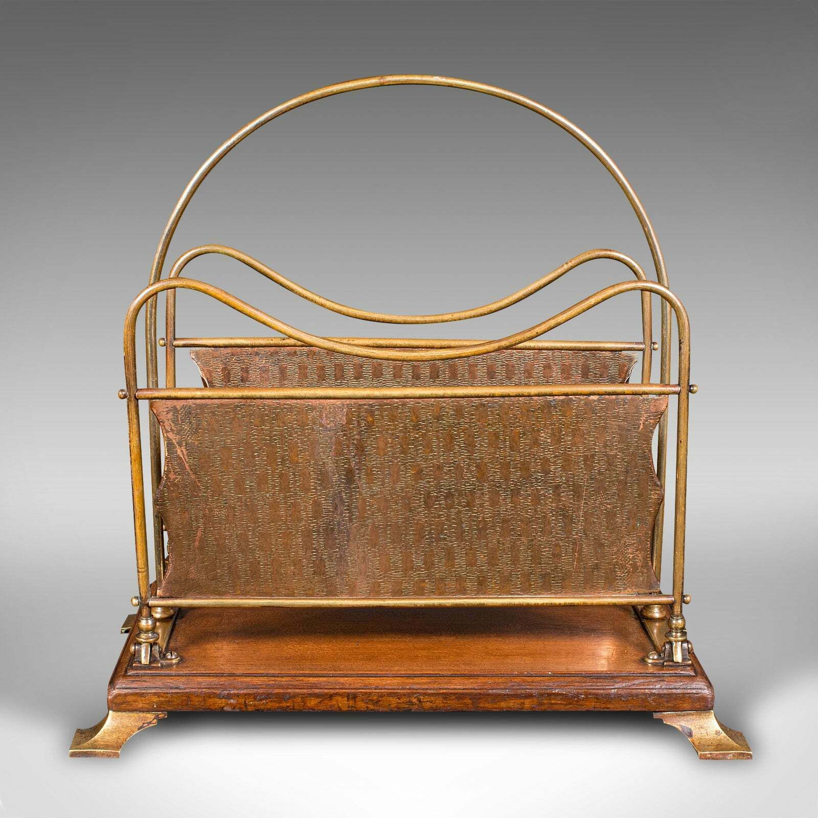 Antique Newspaper Rack, French, Brass, Copper, Walnut, Magazine Stand, Victorian photo furniture