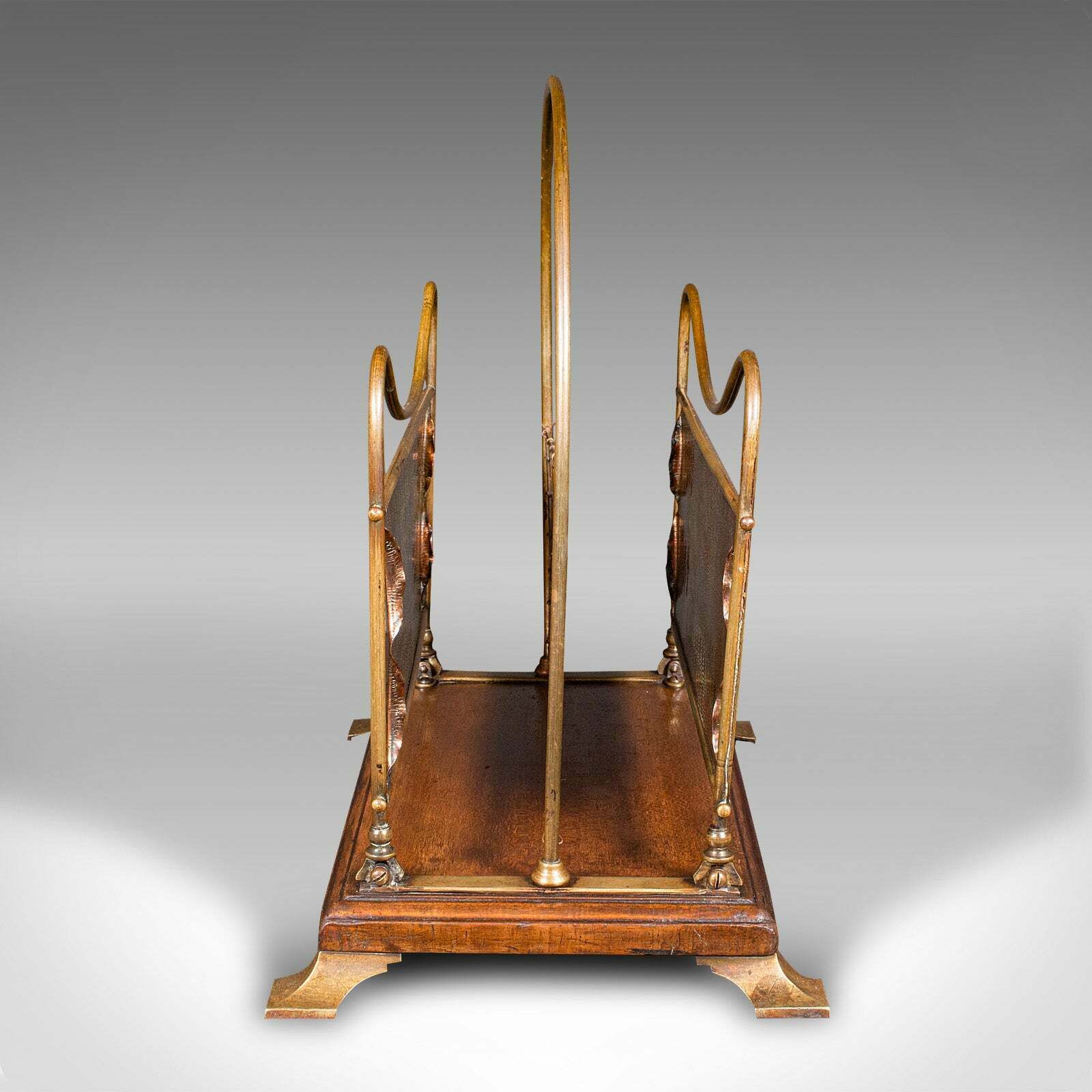 Antique Newspaper Rack, French, Brass, Copper, Walnut, Magazine Stand, Victorian photo Home Decor