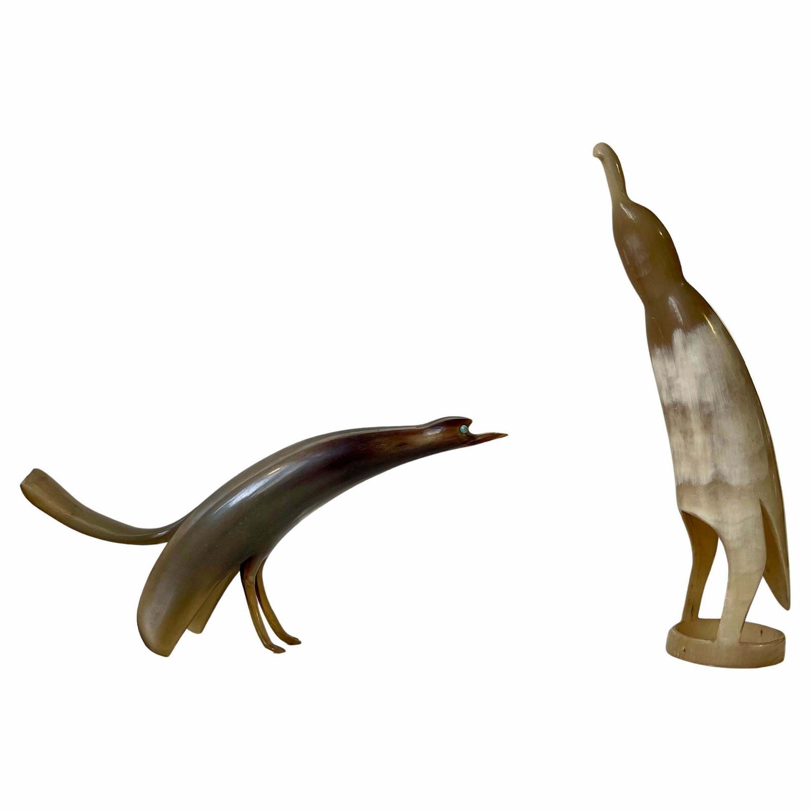 Sculptural Mid Century Stylized Birds Carved From Steer Horn, 1960s