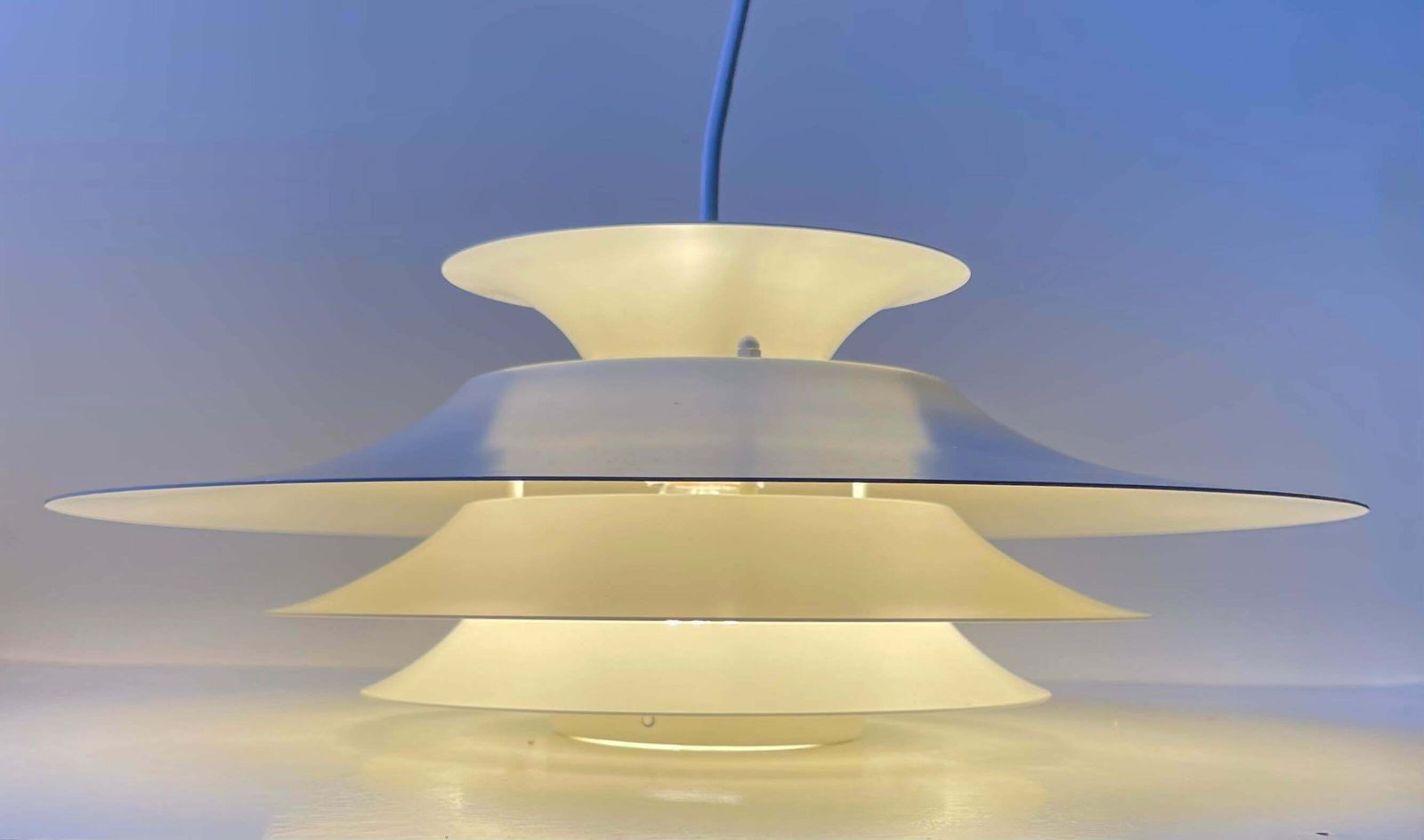 Danish Tiered White Hanging Lamp By Frandsen's Belysning, 1970s photo vinterior