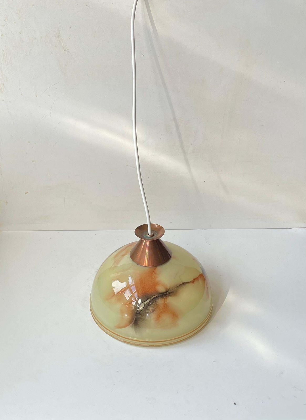Scandinavian Copper & Marble Glass Pendant Lamp, Bauhaus Style 1940s photo 368.0