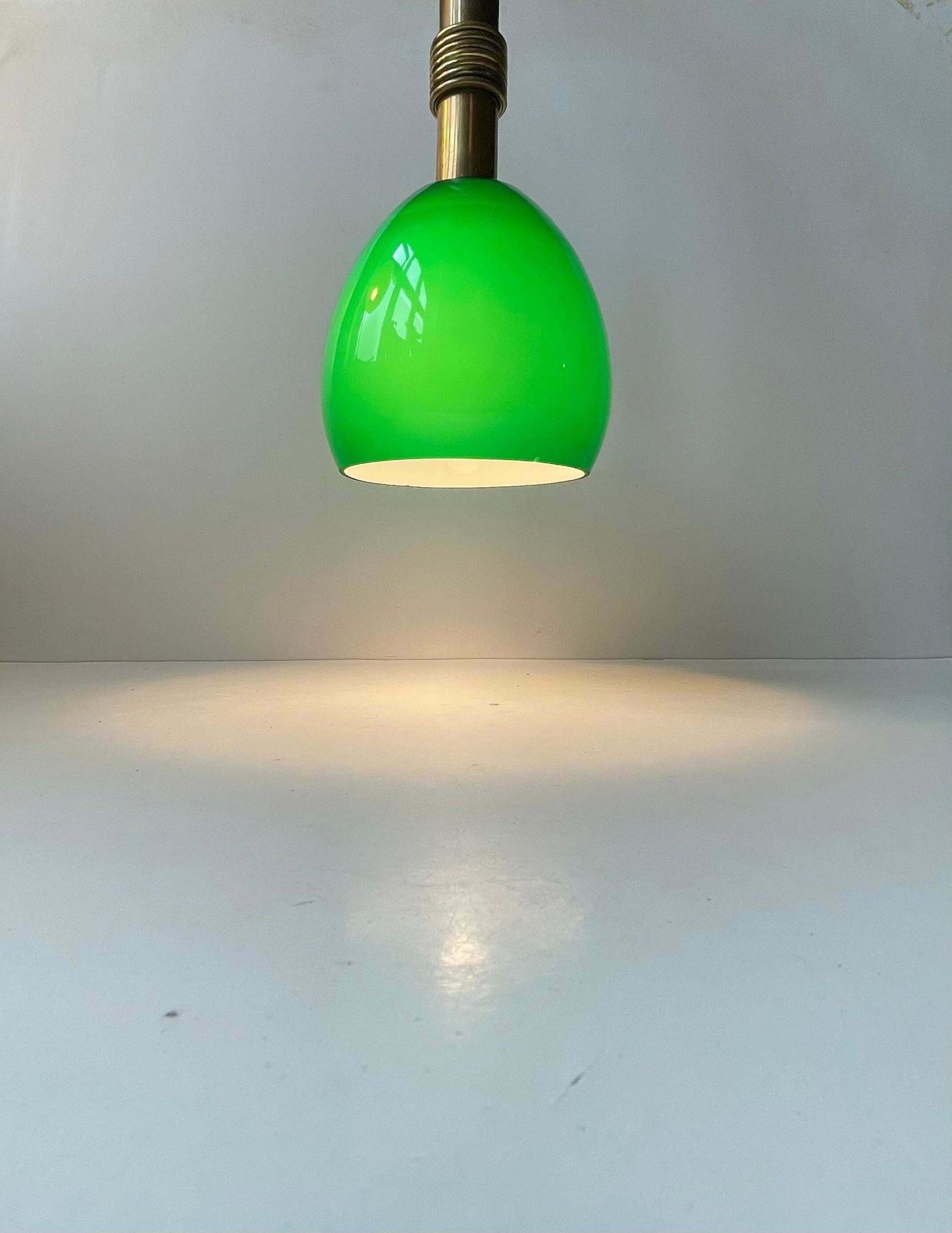 Scandinavian Modern Ceiling Lamp In Cased Green Glass & Brass photo vinterior