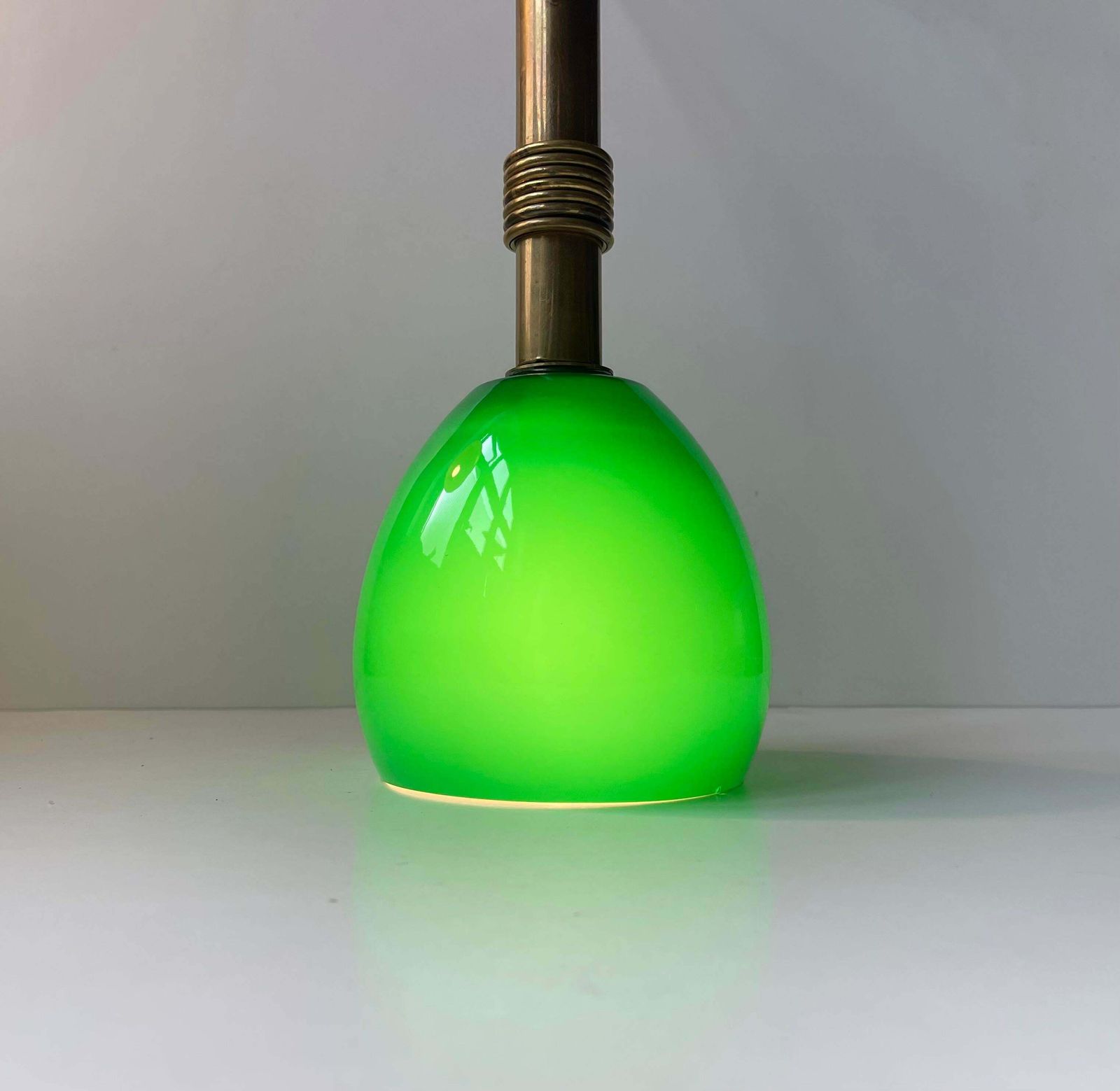 Scandinavian Modern Ceiling Lamp In Cased Green Glass & Brass photo vintage