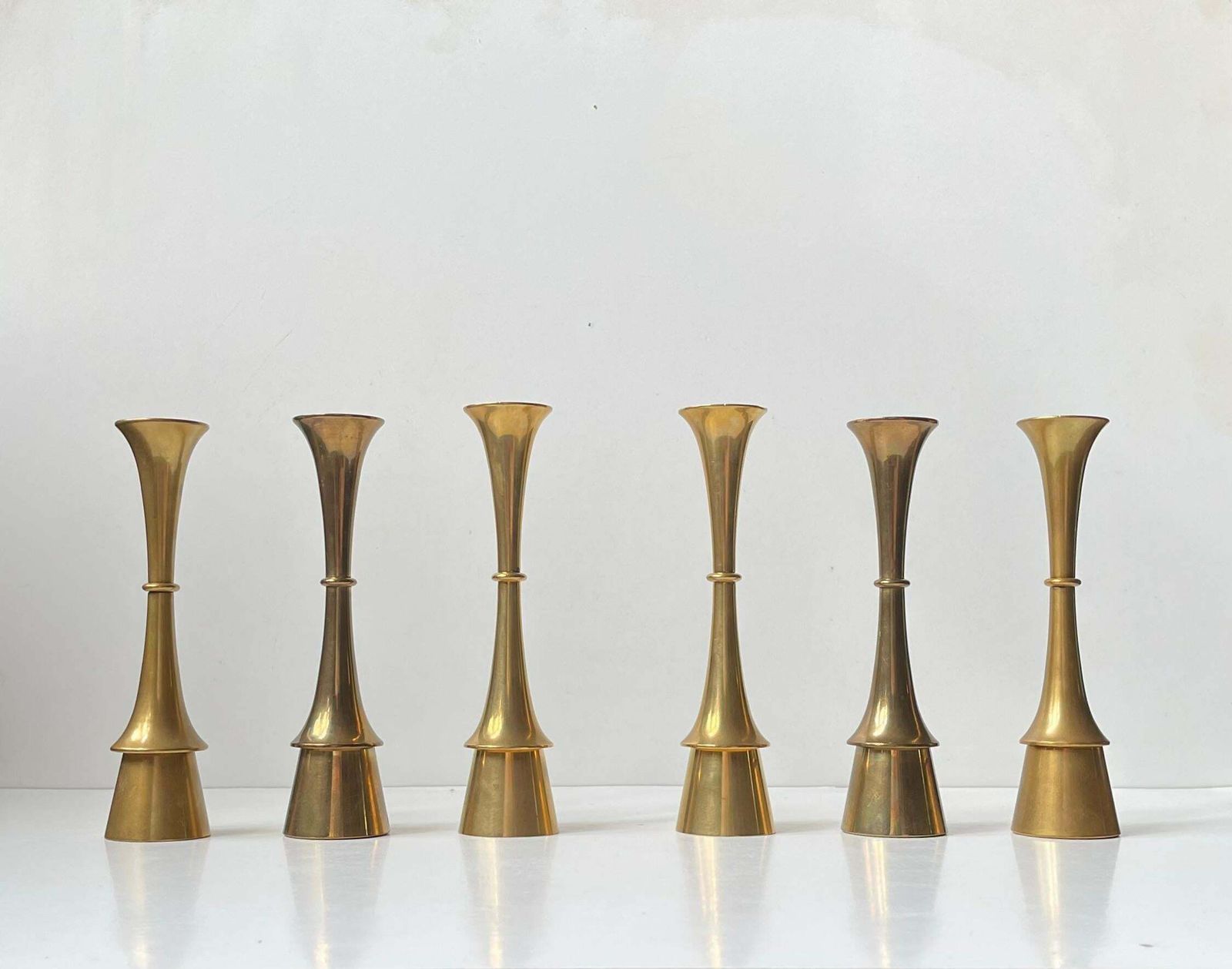 Jens Harald Quistgaard Brass Midcentury Candlesticks, 1960s, Set Of 6 photo for sale