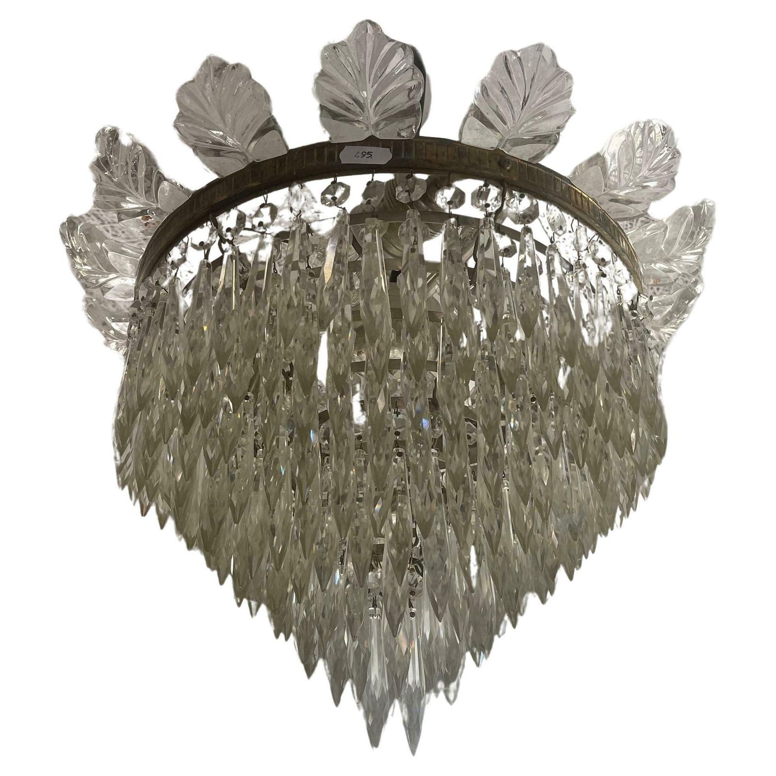 Italian Art Deco Crystal Plafonnier Chandelier With 100 Prisms, 1920s