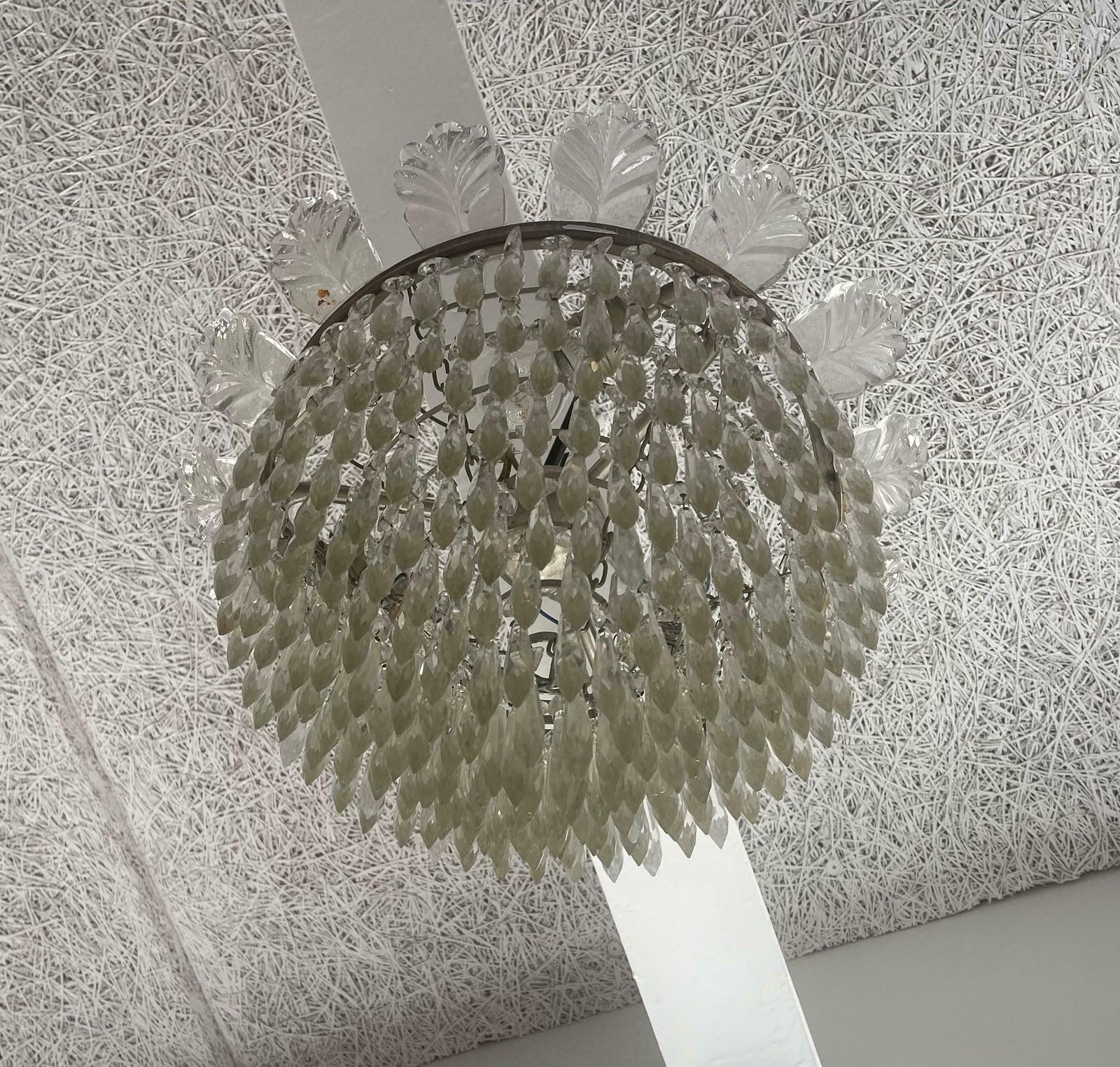 Italian Art Deco Crystal Plafonnier Chandelier With 100 Prisms, 1920s photo furniture