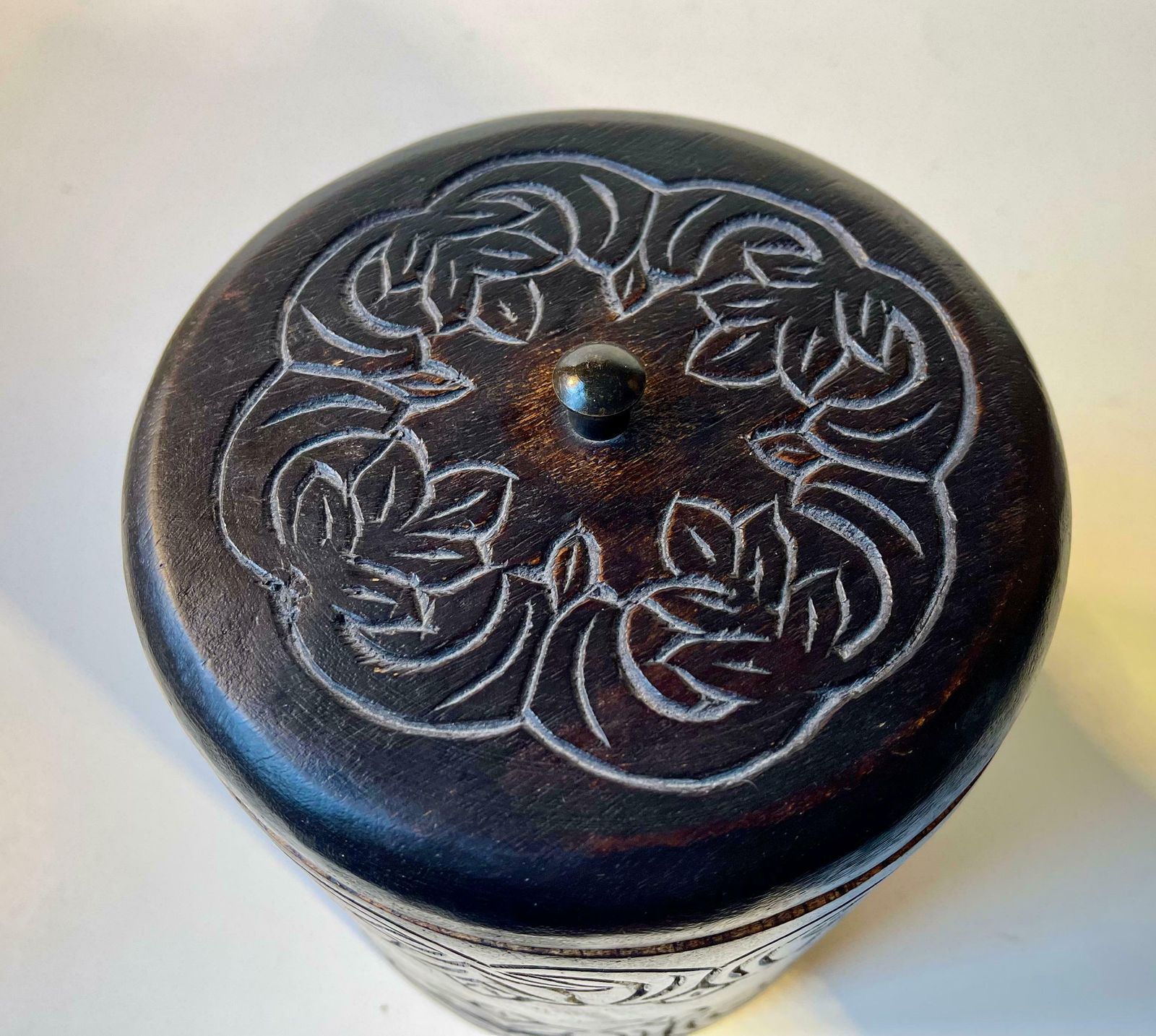 Antique Swedish Folk Art Tea Caddy In Hand Carved Wood, 19th Century photo vintage