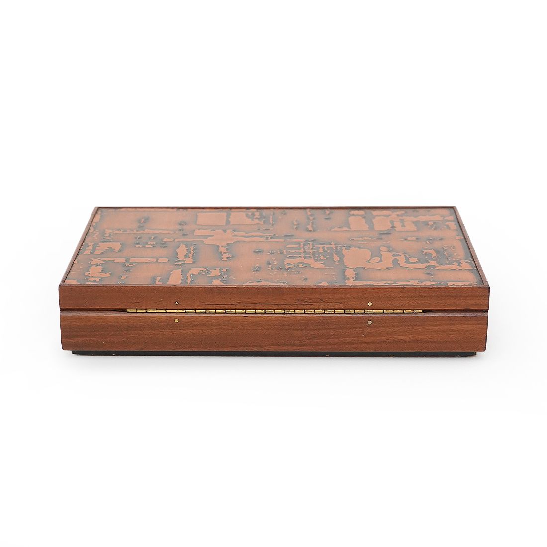 Home Decor Wooden Box With Enameled Copper Lid, 1960s photo