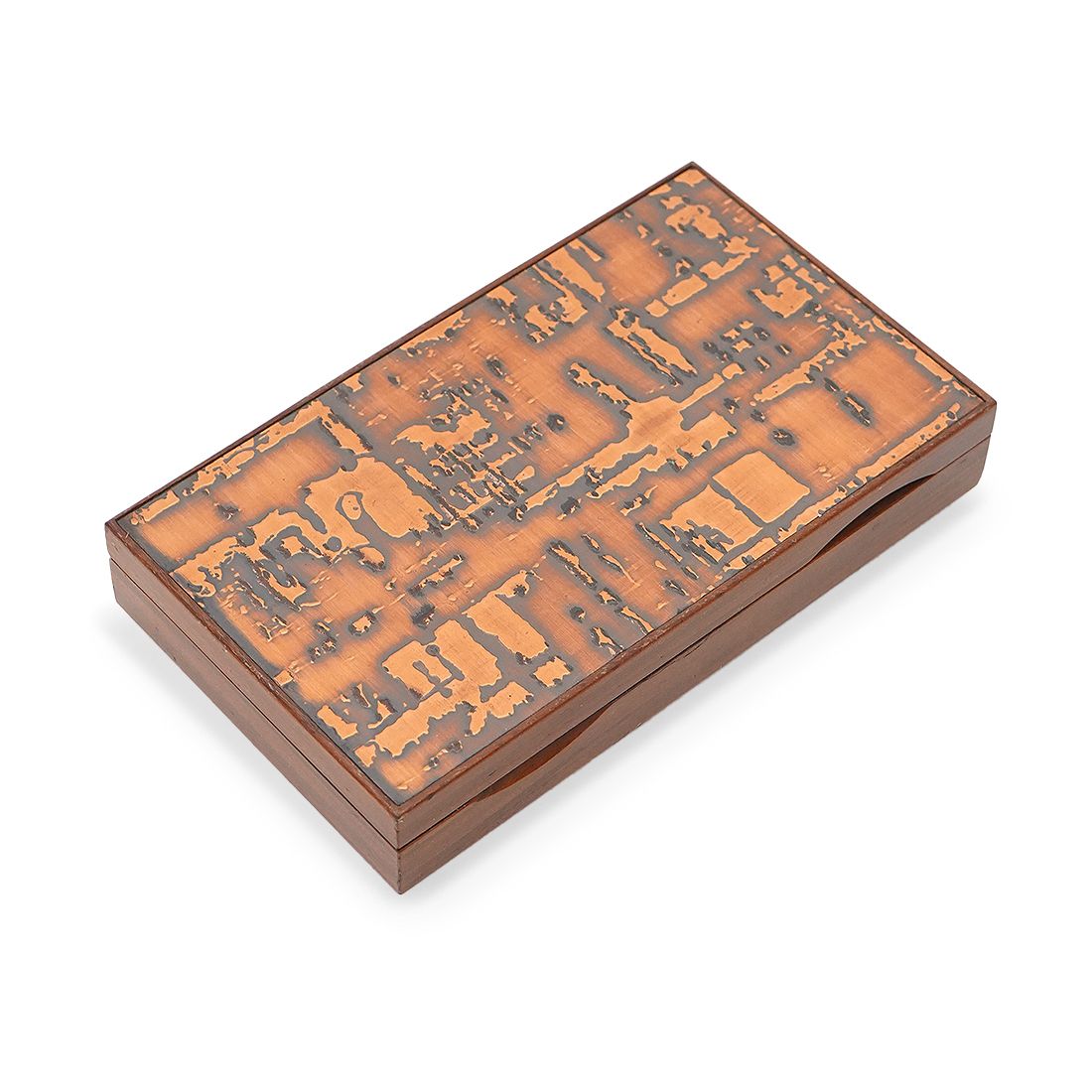 Wooden Box With Enameled Copper Lid, 1960s photo vintage