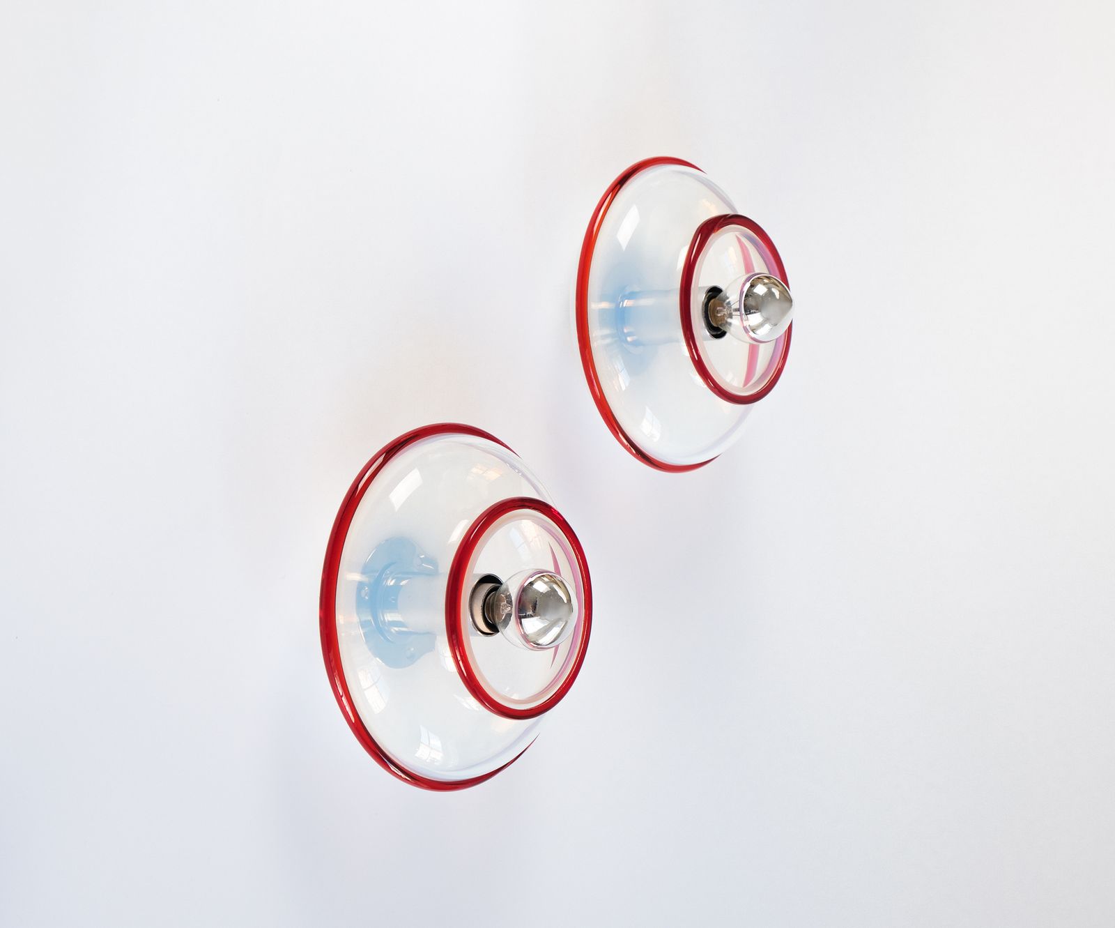Rare Pair Of Postmodern Seguso Vetri D'arte Murano Glass Wall Lights, Italy C.1980s photo for sale