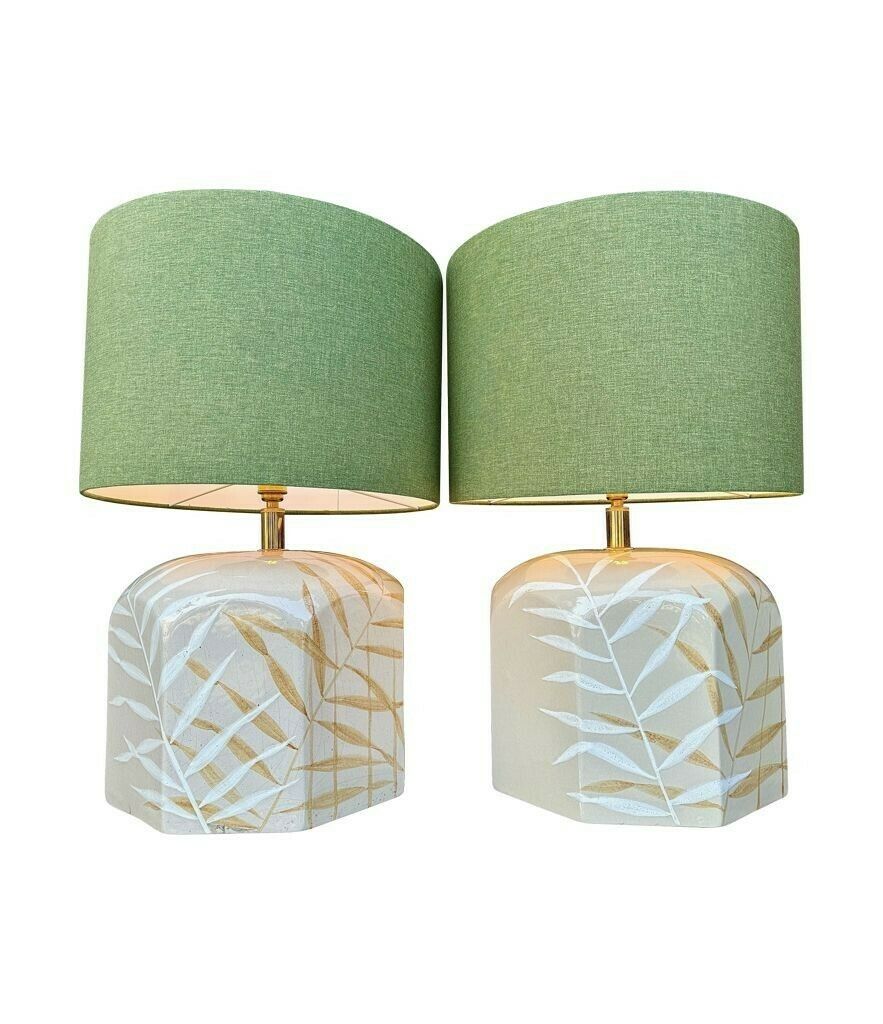 A Pair Of Large 1970s Hand Painted Ceramic Lamps By Ugo Zaccagnini For Maison Lancel photo vintage