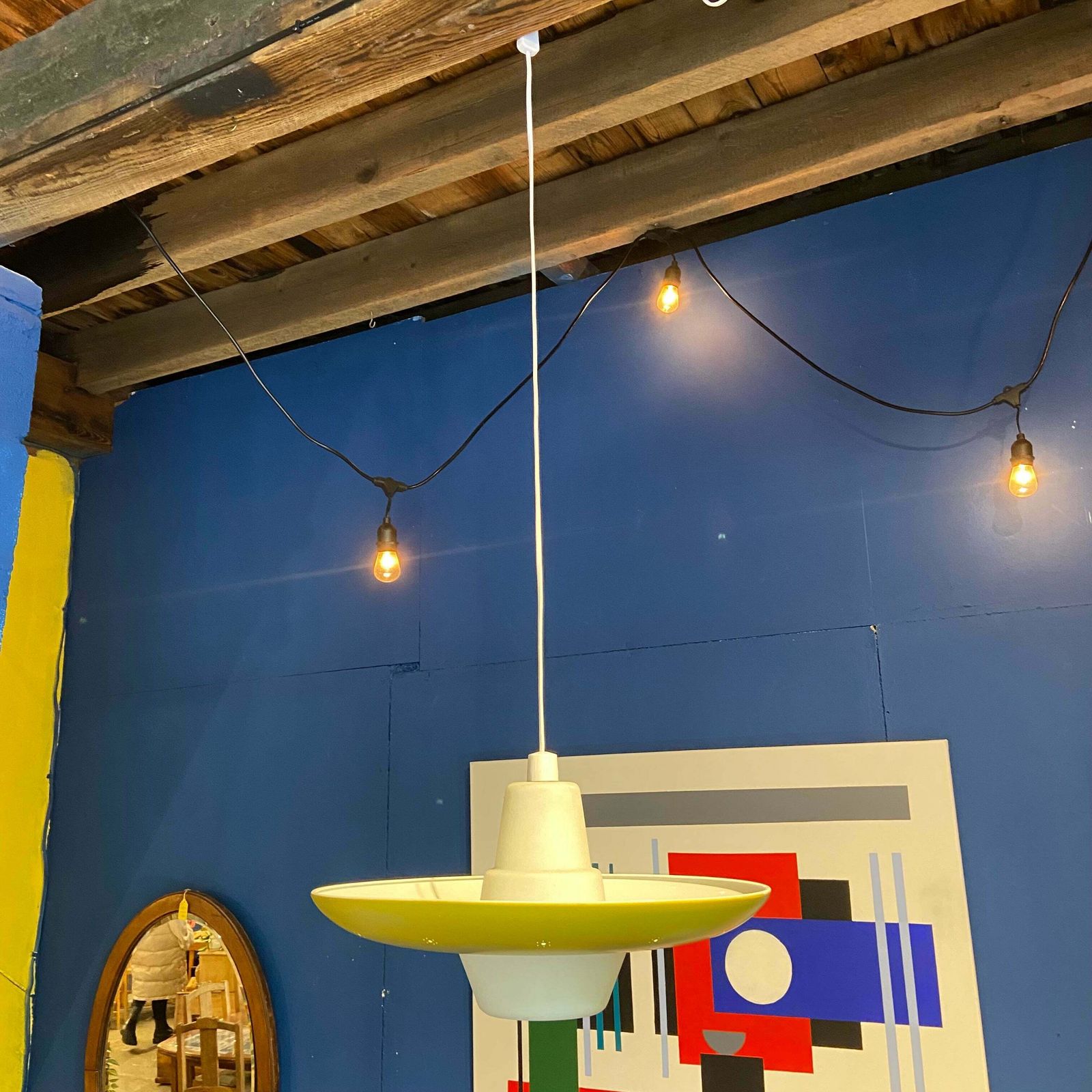 photo vintage 1960s Opaline Glass And Aluminium Light Shade
