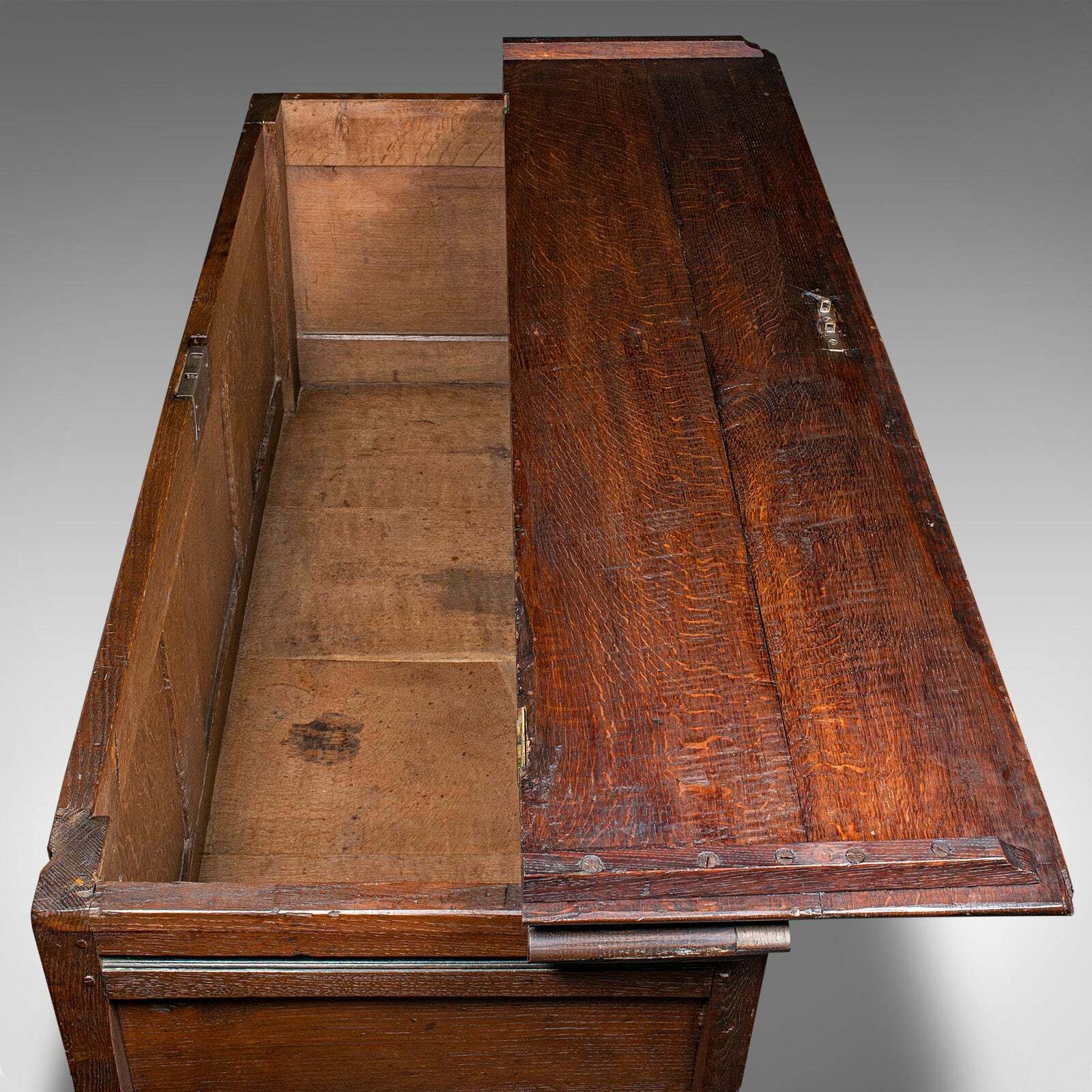 photo furniture Large Antique Mule Chest, English, Carved Oak, Coffer, William III, Circa 1700