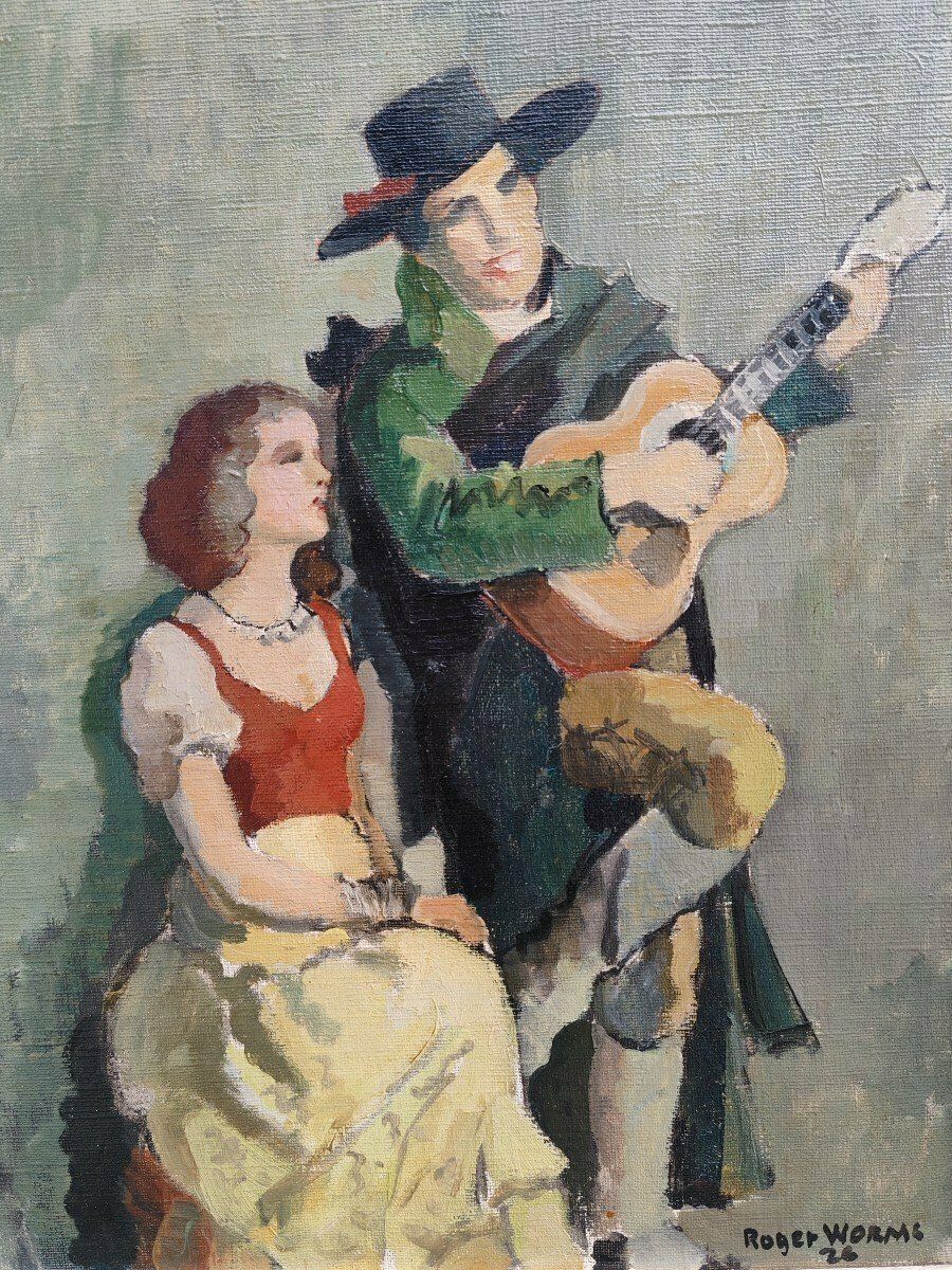 Roger Worms (1907 1980) Huile sur toile. photo furniture