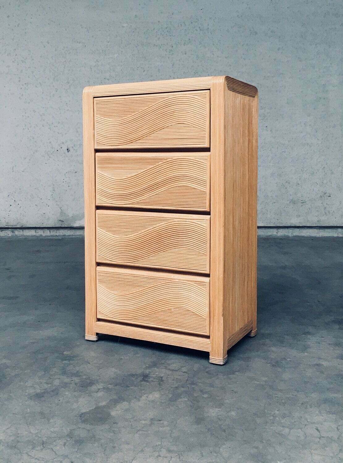 1980's Boho Design Split Rattan High Chest Of Drawers photo for sale