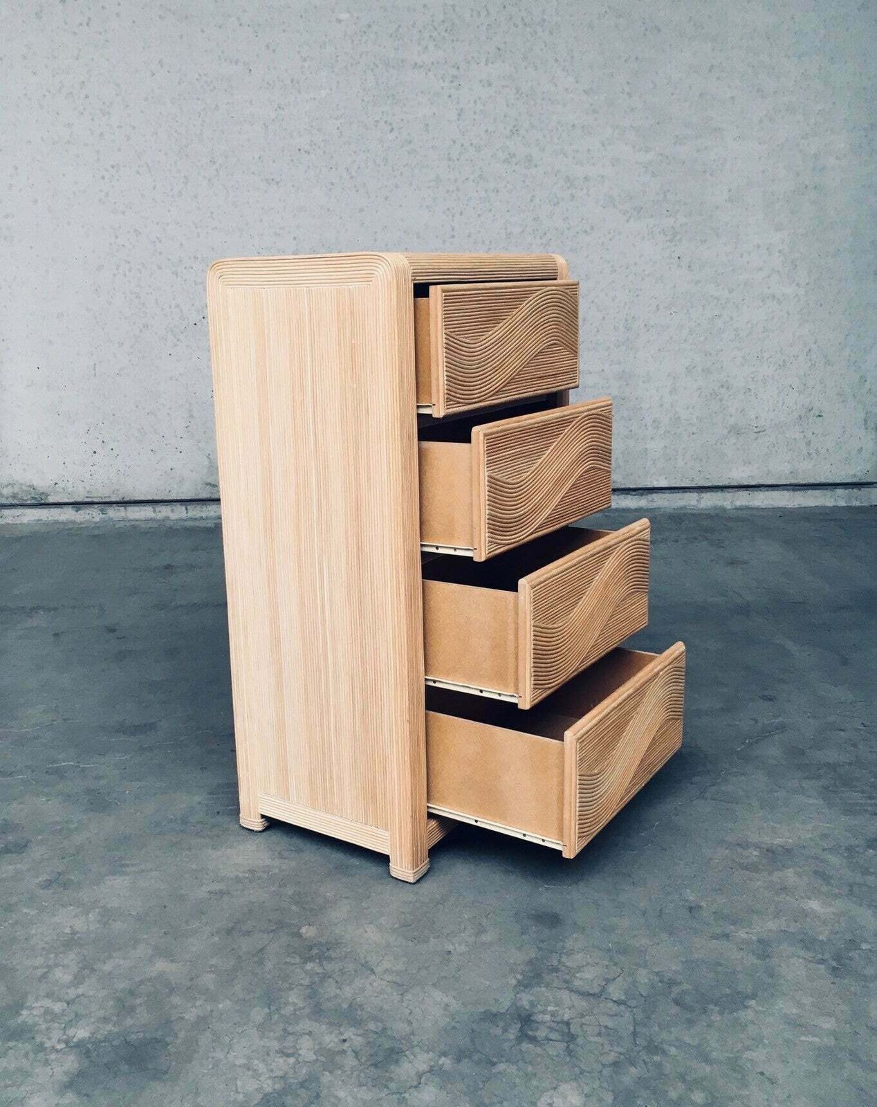 photo for sale 1980's Boho Design Split Rattan High Chest Of Drawers