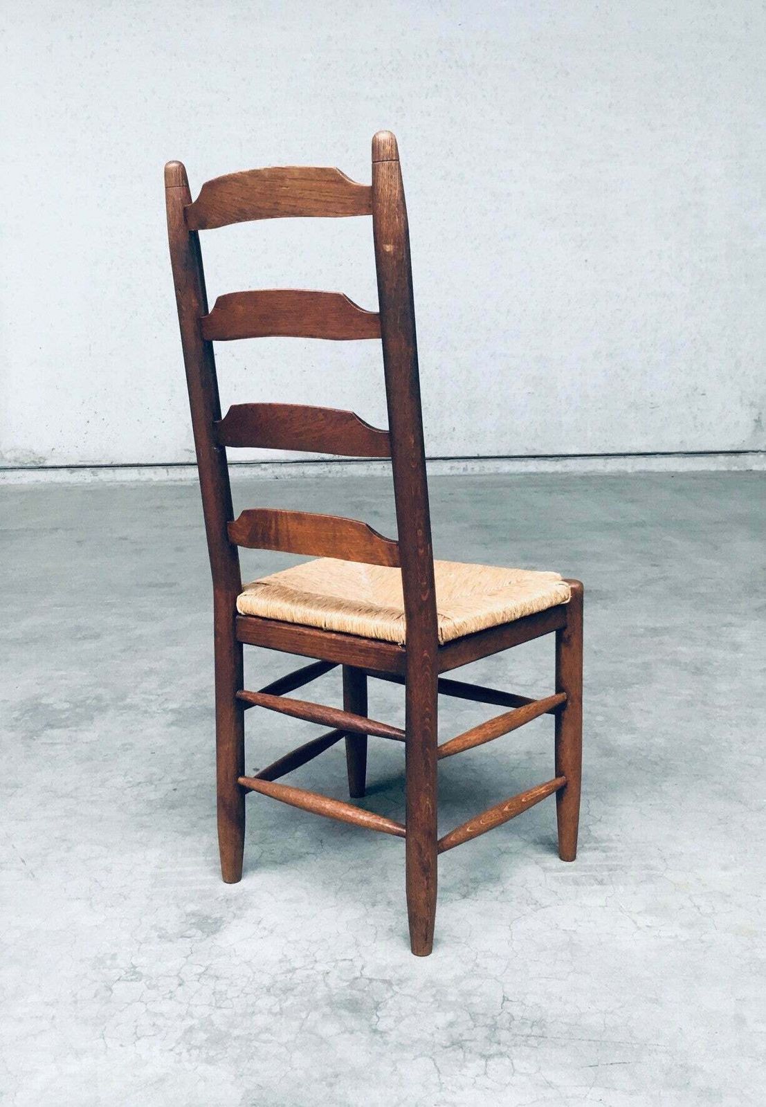 photo vintage Rustic Design Ladder Back Oak & Rush Dining Chair Set, Belgium 1960's