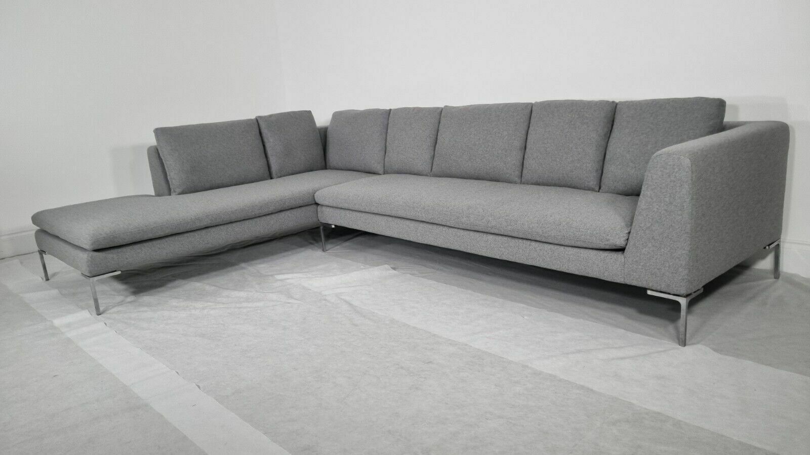 Immaculate Bb Italia Charles L Shape In Luxurious Mid Grey Wool photo for sale