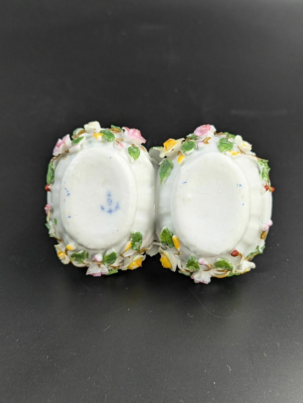 200.0 Porcelain Encrusted Vase And Salt Cellar By Bohne Söhne Rudolstadt, C. 1880. photo