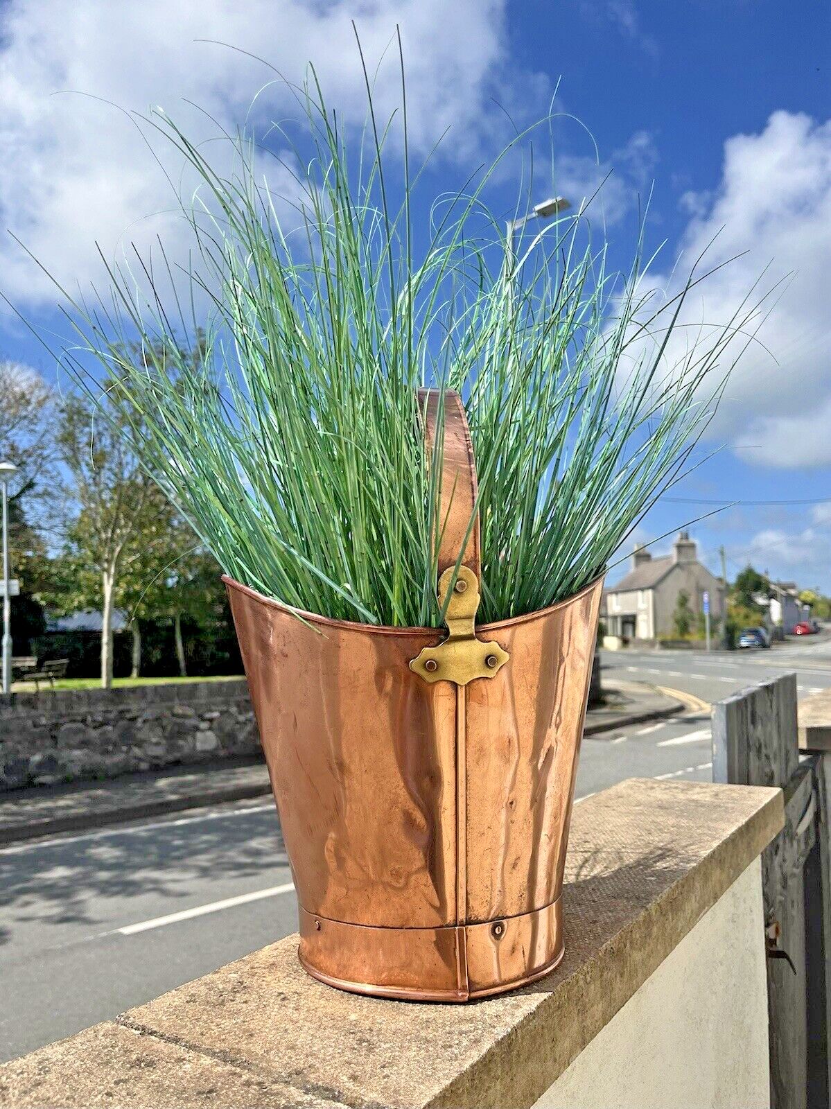 Antique 19th C Copper & Brass Handled Pail Kindling Bucket Flower Plant Pot photo 150.0