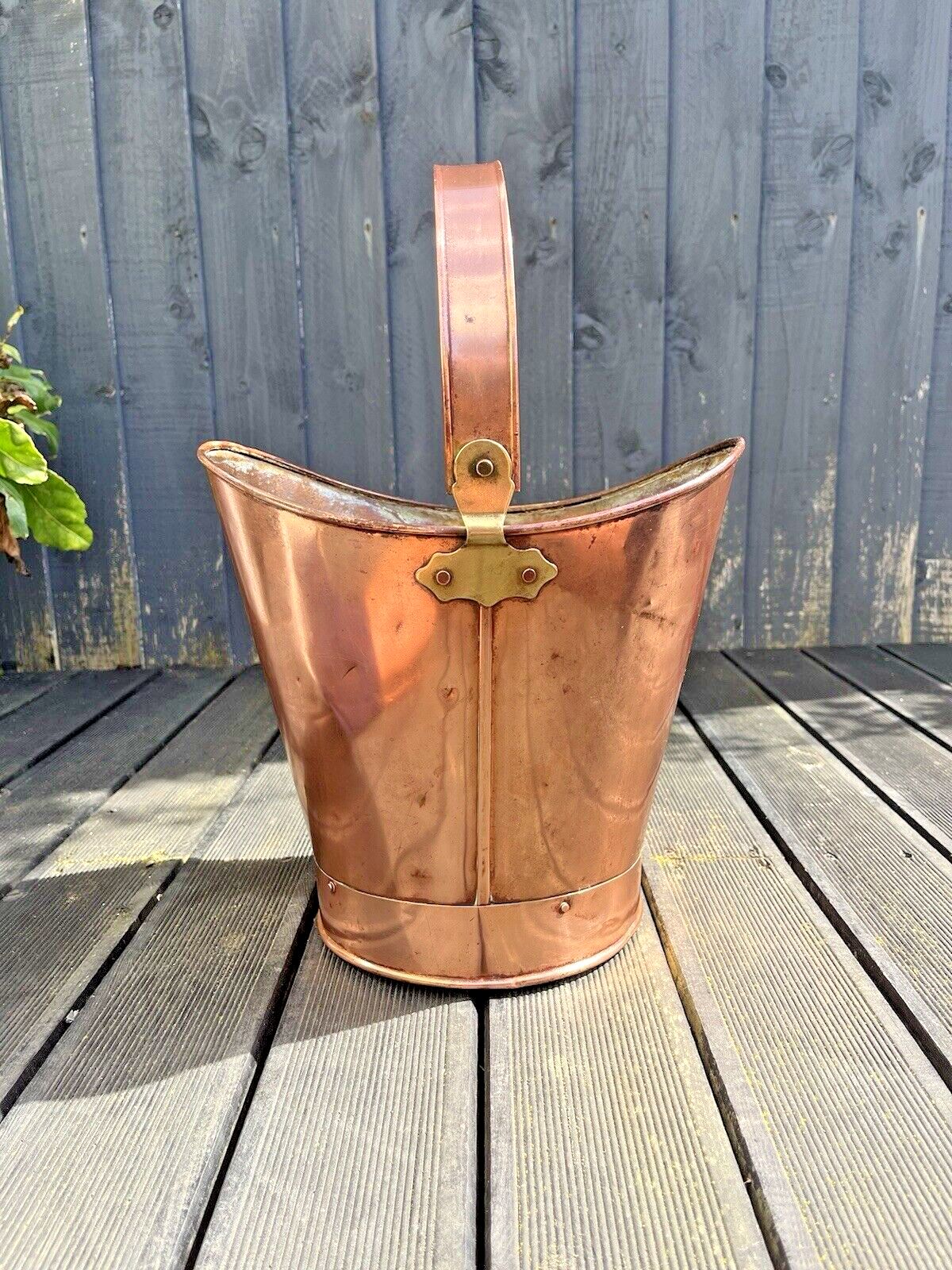 150.0 Antique 19th C Copper & Brass Handled Pail Kindling Bucket Flower Plant Pot photo