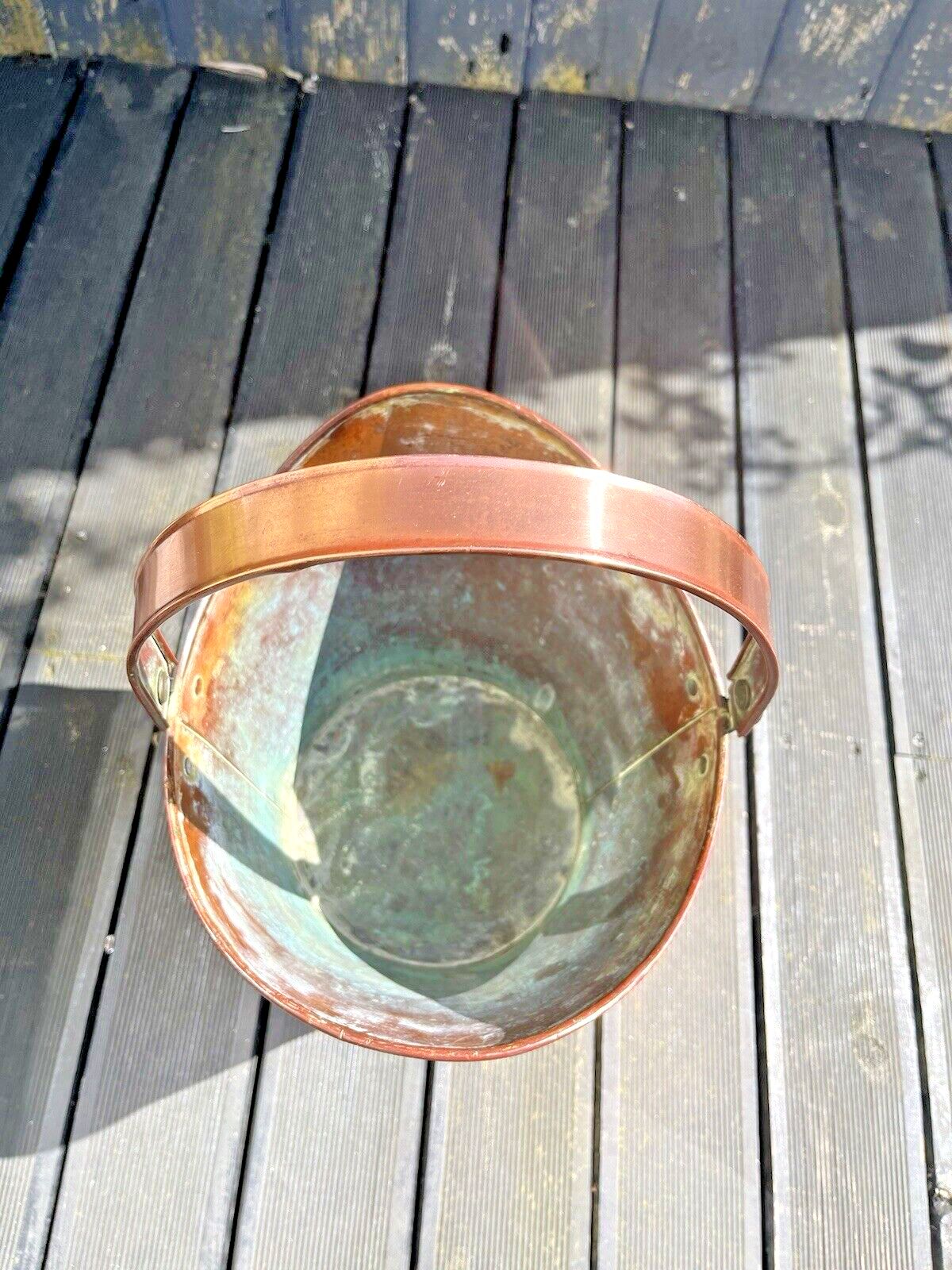 photo vintage Antique 19th C Copper & Brass Handled Pail Kindling Bucket Flower Plant Pot