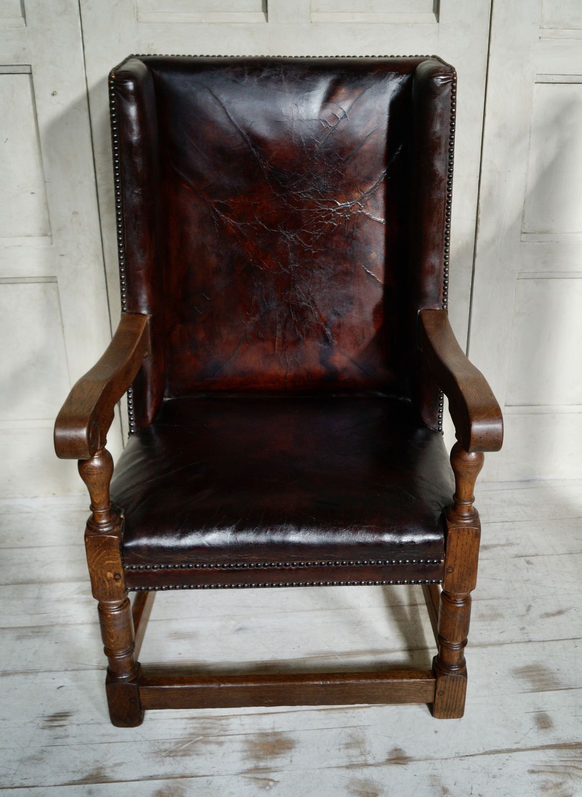 Early Victorian Leather & Oak Library Chair photo vintage