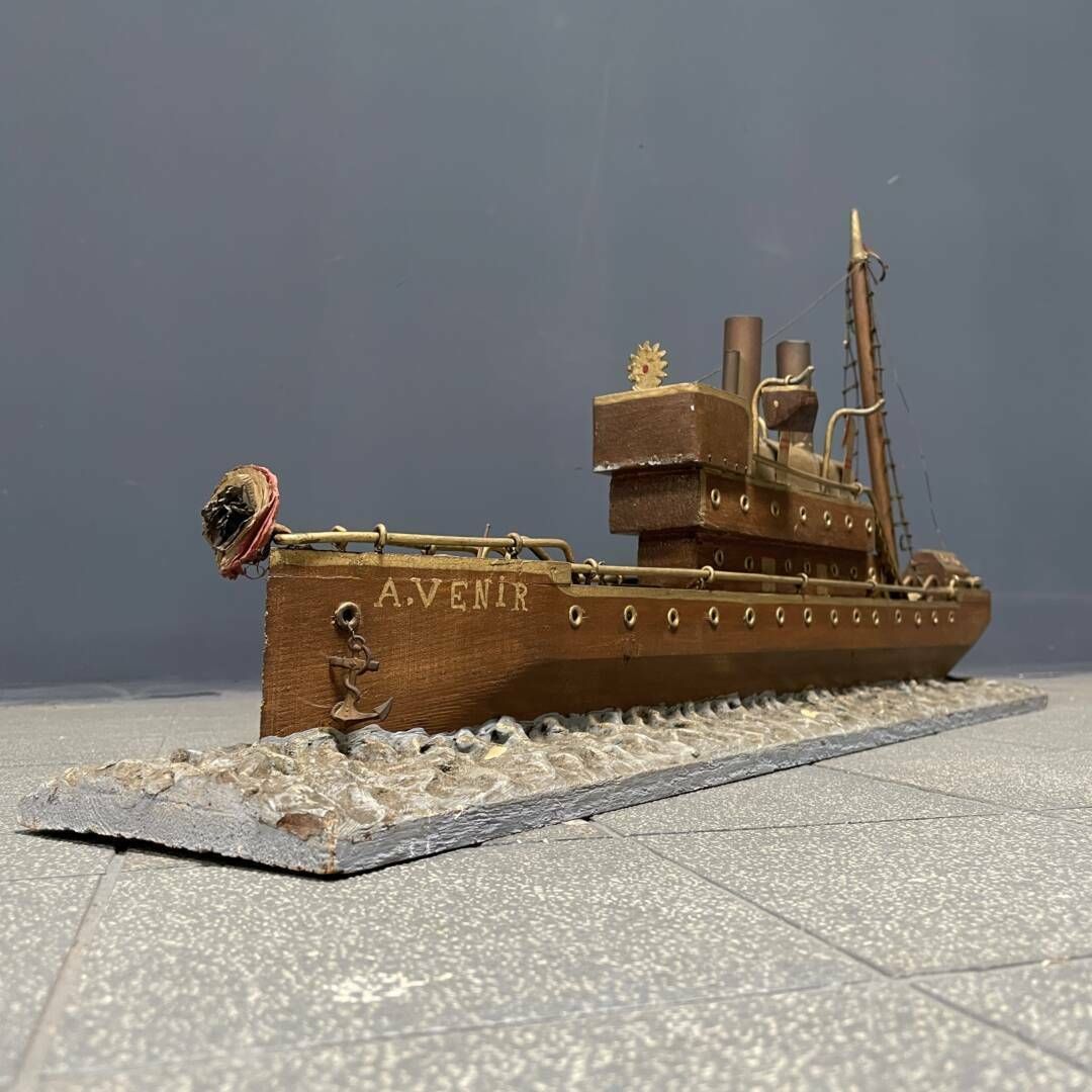 Large Old Folk Art Steam Ship, 1920s