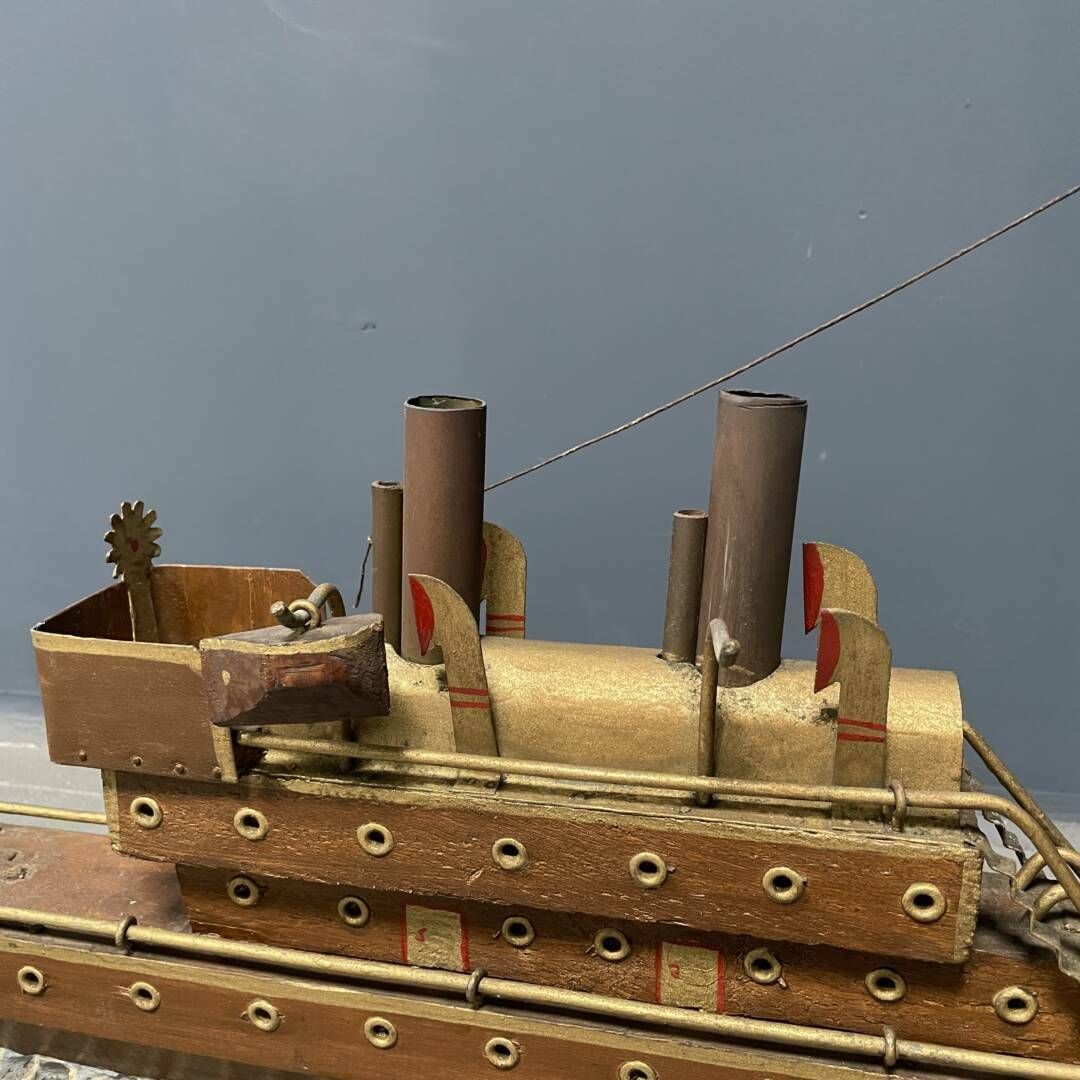 photo for sale Large Old Folk Art Steam Ship, 1920s