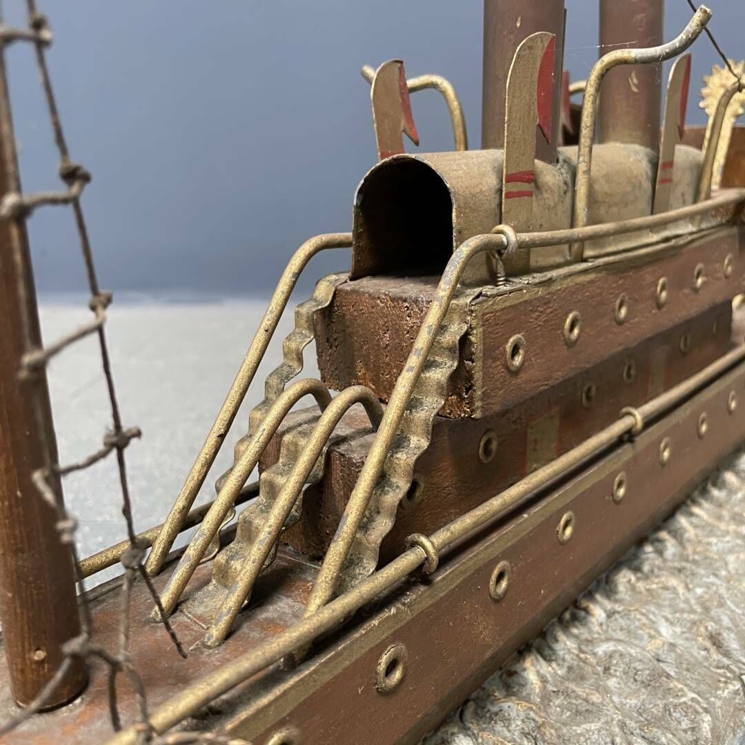 photo buy Large Old Folk Art Steam Ship, 1920s