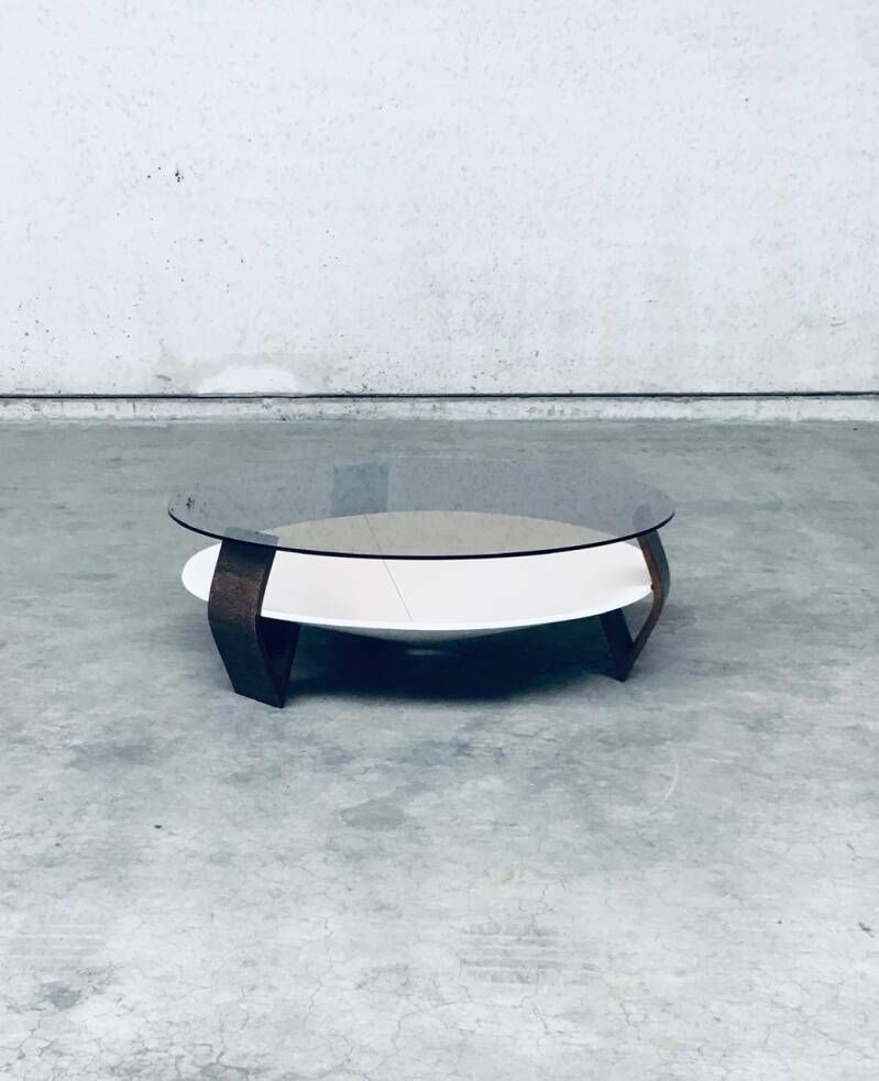 photo furniture Midcentury Modern Dutch Design Wenge & Smoke Glass Coffee Table, Netherlands 1960's