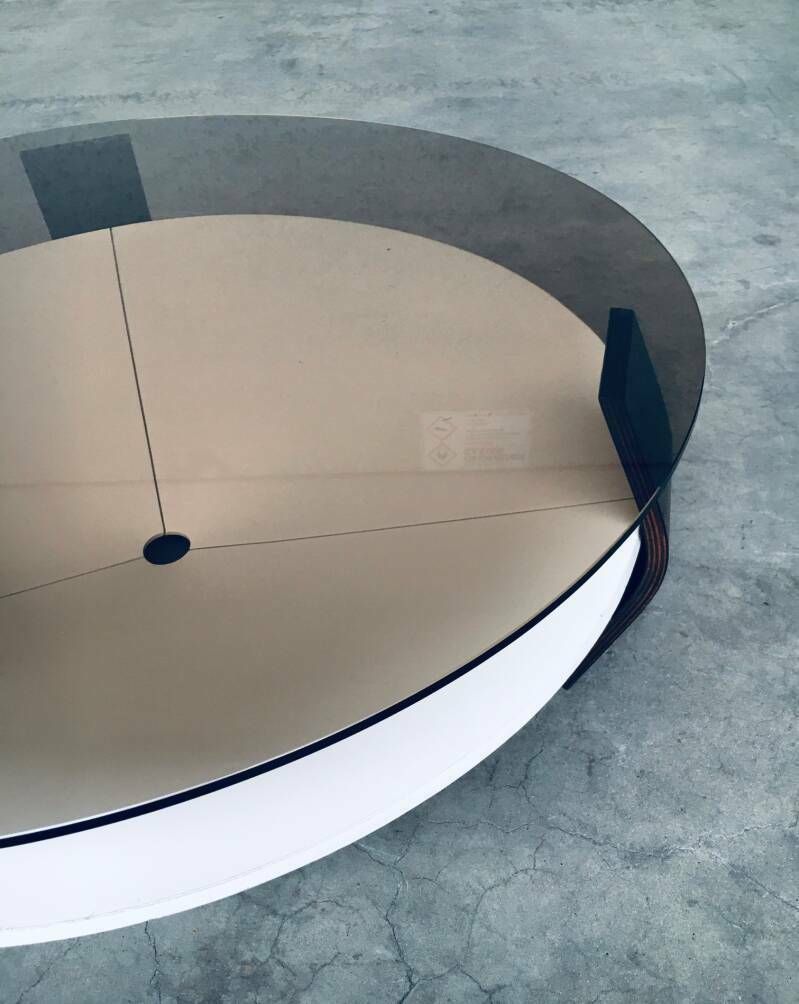photo buy Midcentury Modern Dutch Design Wenge & Smoke Glass Coffee Table, Netherlands 1960's