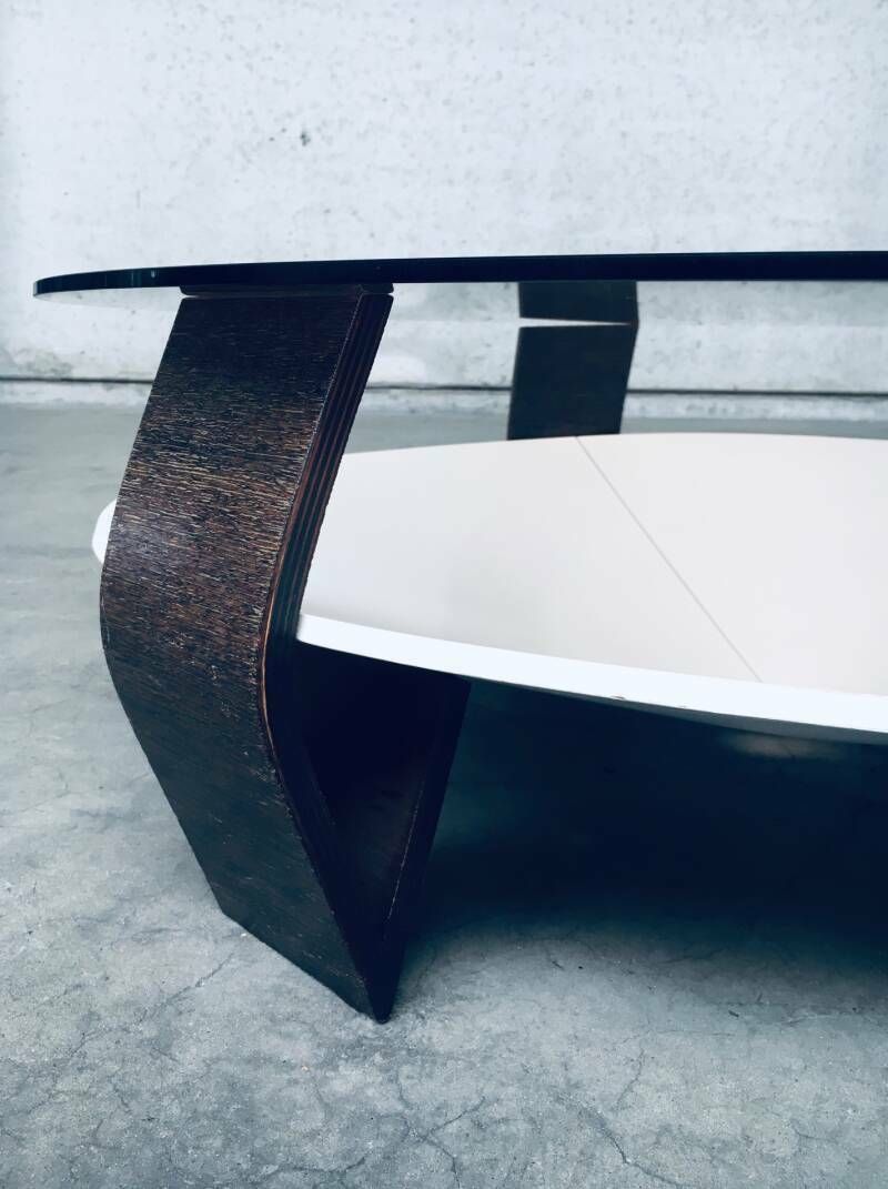 photo vintage Midcentury Modern Dutch Design Wenge & Smoke Glass Coffee Table, Netherlands 1960's