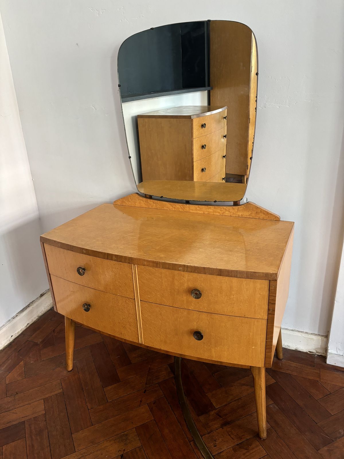 Art Deco 3 Piece Bedroom Suite Set Satin Wood With Walnut Trim