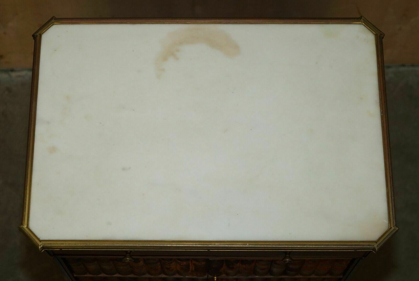Antique Cir 1920 Faux Stack Of Books Leather Carrara Marble Side Table Drawers photo buy