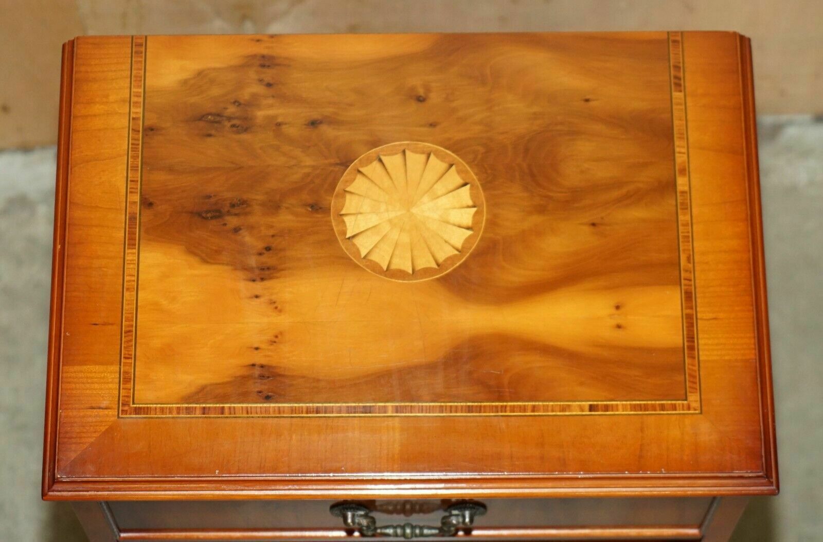 Pair Of Vintage Burr Walnut, Yew Wood Sheraton Revival Lamp Side End Wine Tables photo 1750.0