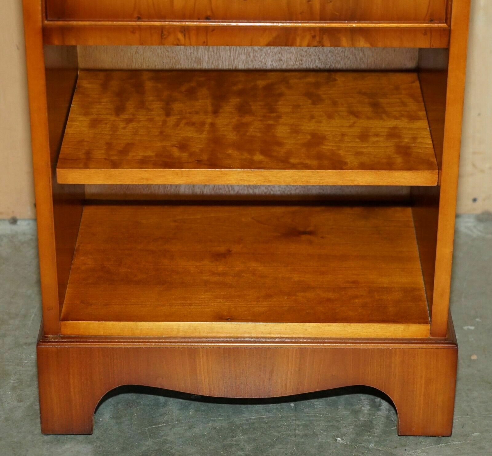 photo for sale Pair Of Vintage Burr Walnut, Yew Wood Sheraton Revival Lamp Side End Wine Tables