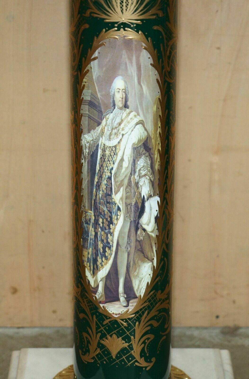 Stunning Pair Of Royal Italian Carrara Marble & Enamel Painted Brass Pillars photo Home Decor