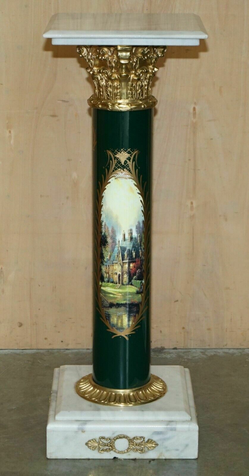 3950.0 Stunning Pair Of Royal Italian Carrara Marble & Enamel Painted Brass Pillars photo