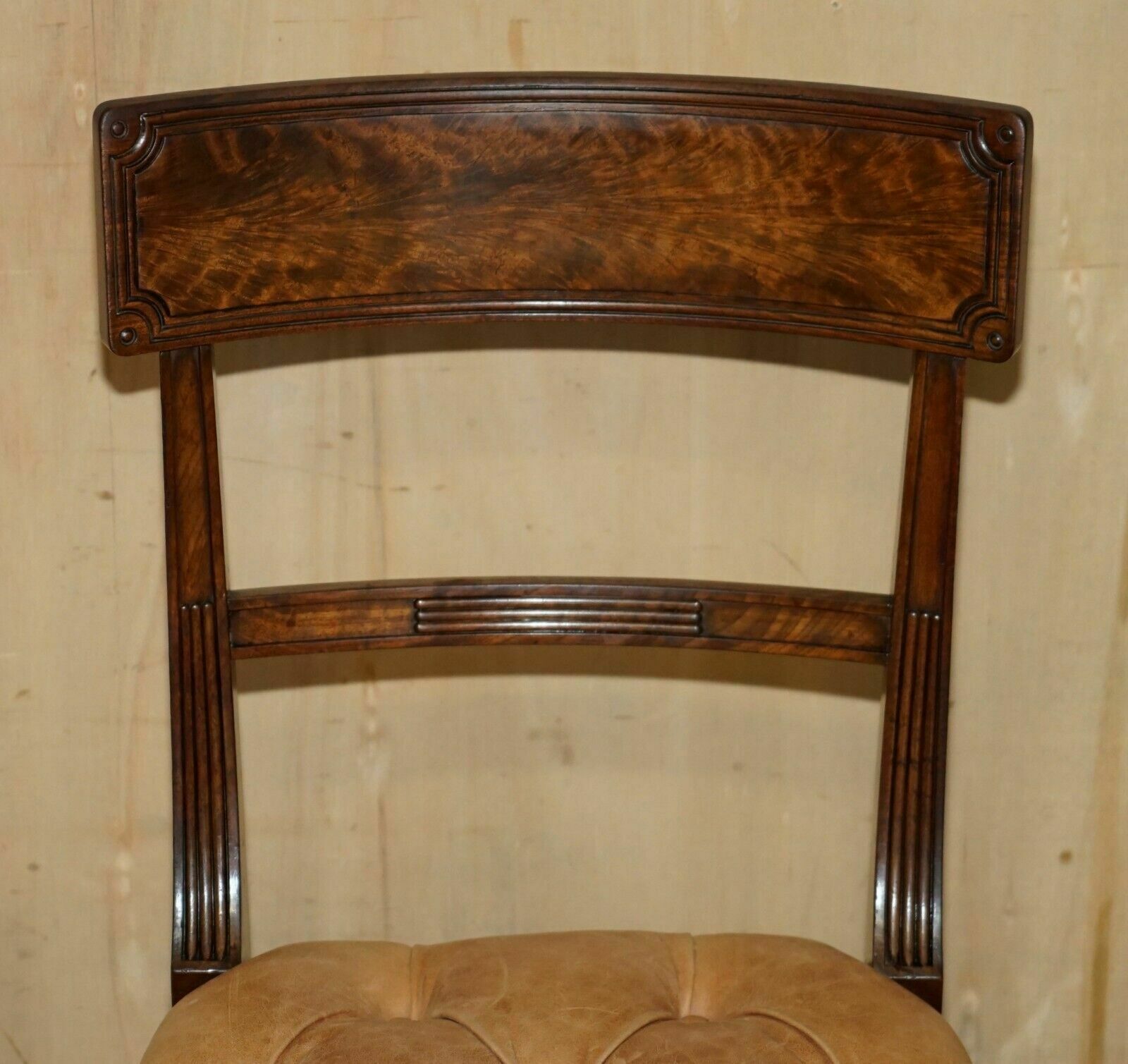 Six Fine Antique Regency 1820 Brown Leather Mahogany Chesterfield Dining Chairs photo Furniture