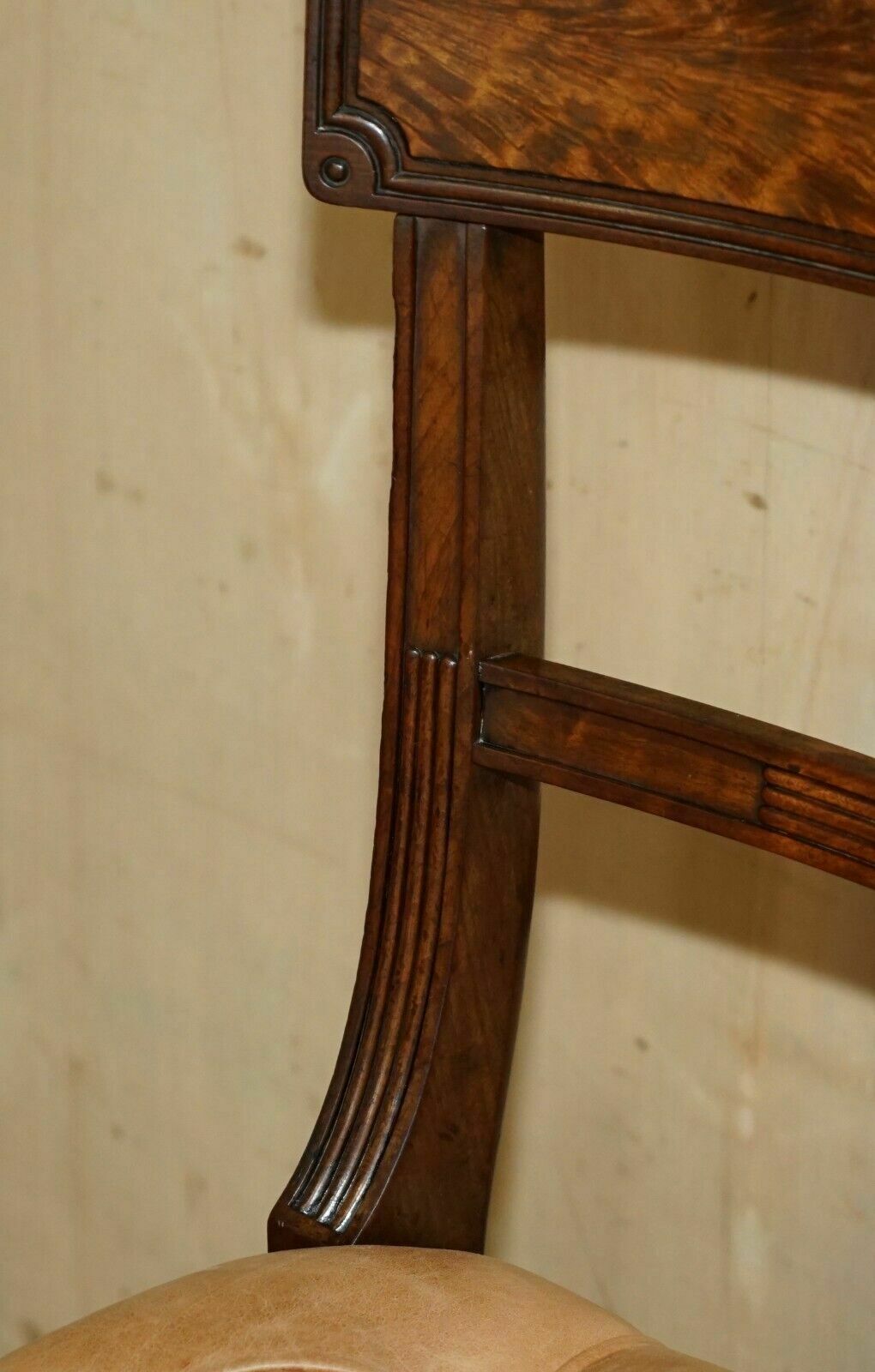 Six Fine Antique Regency 1820 Brown Leather Mahogany Chesterfield Dining Chairs photo vintage