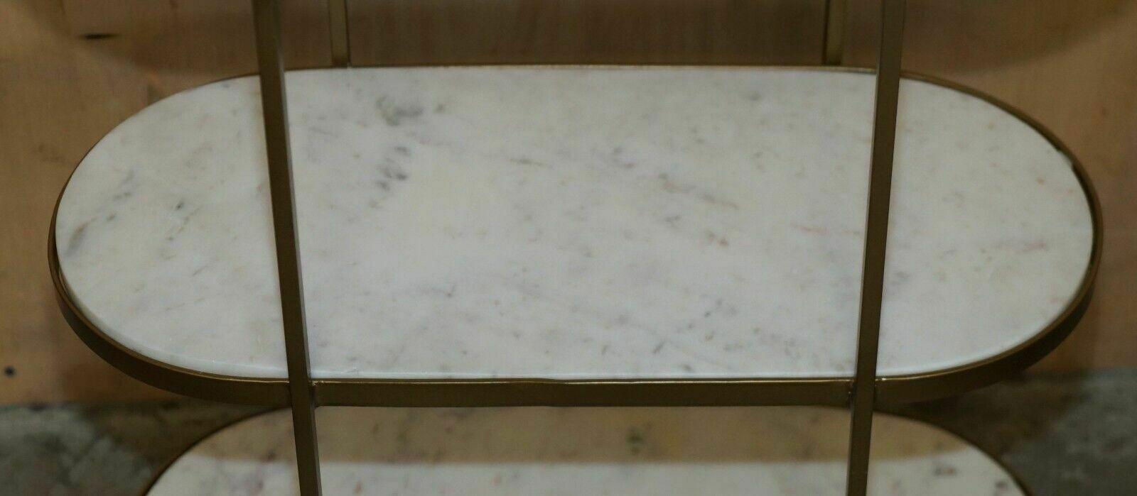 Pair Of Vintage Italian Carrara Marble Three Tiered Side Table Sized Etageres photo buy