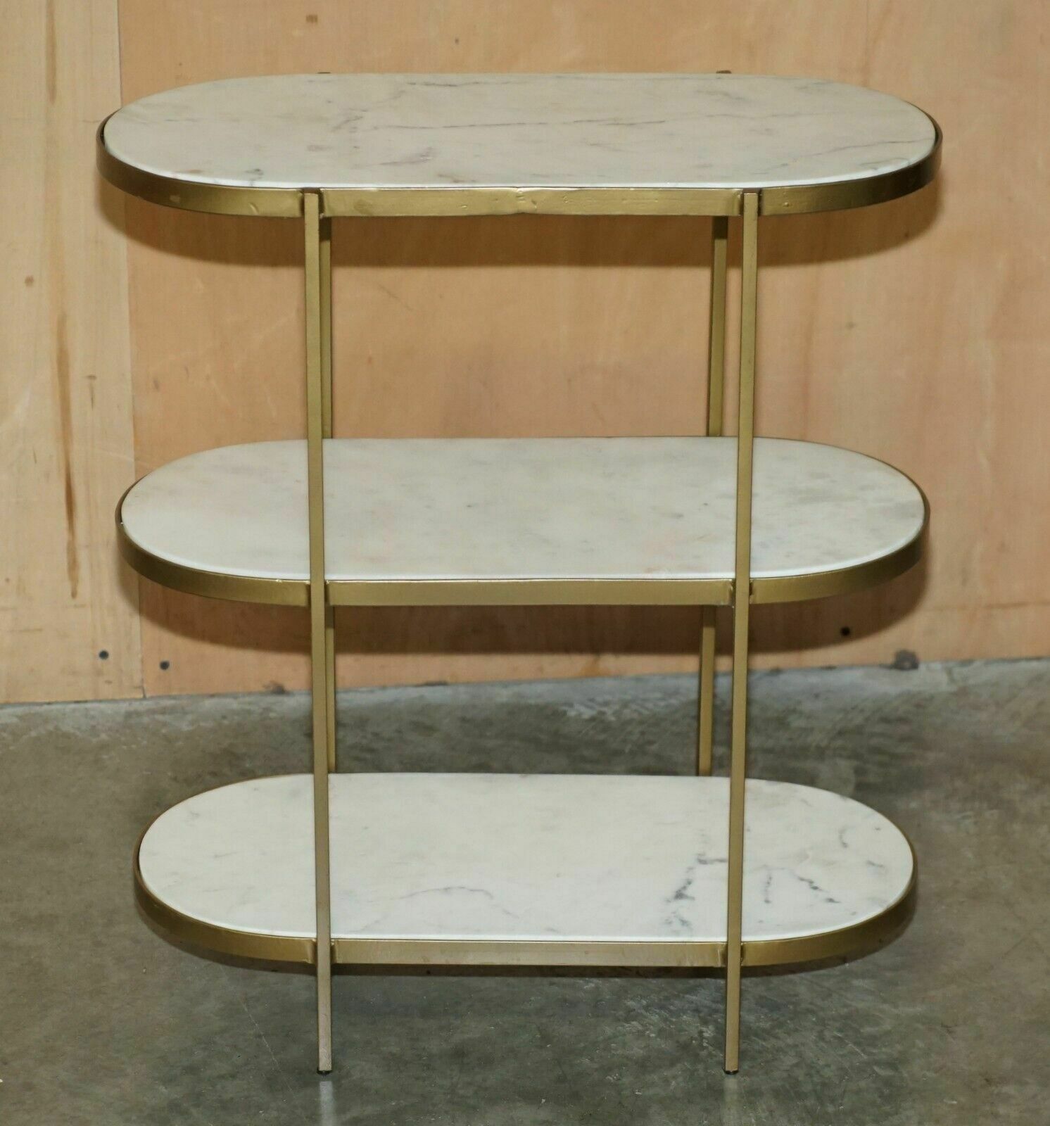 Furniture Pair Of Vintage Italian Carrara Marble Three Tiered Side Table Sized Etageres photo