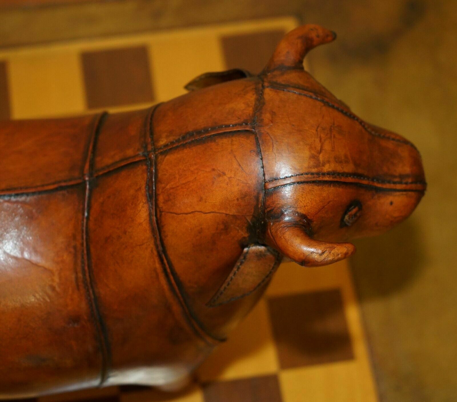 Medium New Old Stock Liberty Style Omersa Brown Bull Cow Leather  Footstool photo buy