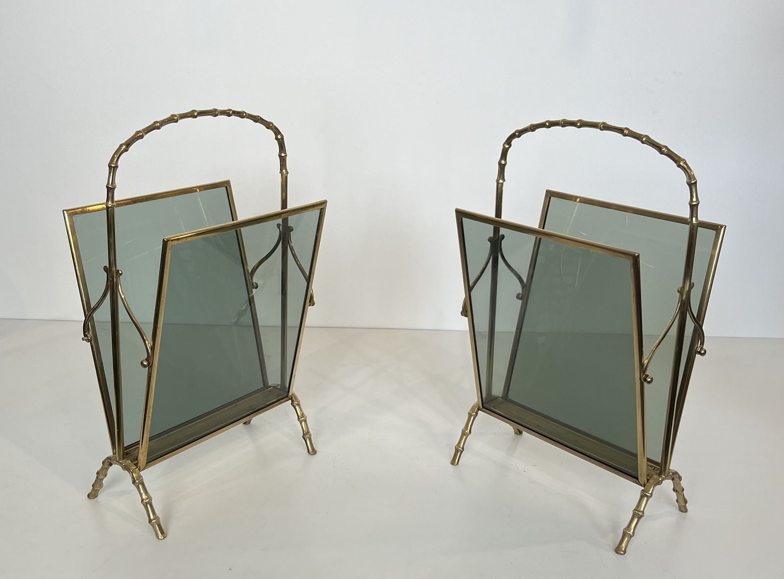 Pair Of Faux Bamboo Style Magazine Racks In Bronze From Maison Baguès